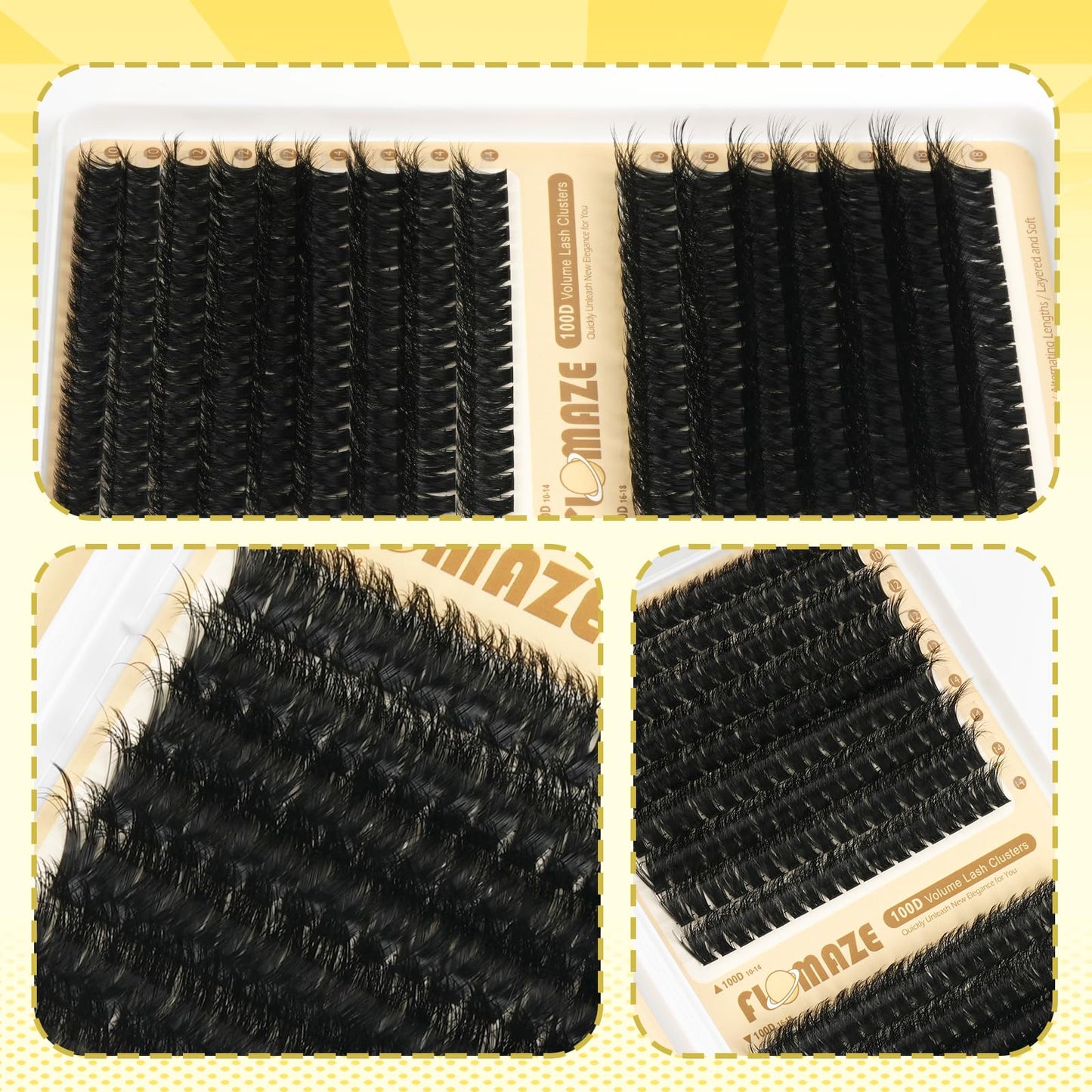 FLOMAZE Fluffy Lash Clusters 100D Eyelash Clusters Wispy Lash Clusters 10-18mm, D Curl Lash Extensions, 288pcs DIY Eyelash Extension for Beginners at Home