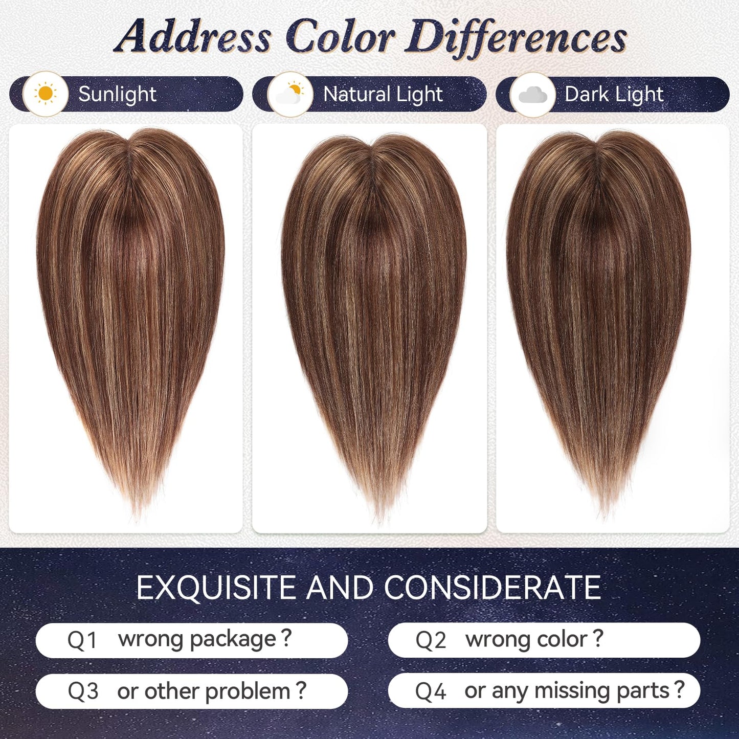 starluck 6x5 inch Large Swiss Base SilkHug 14 Inch Real Human Hair Toppers,60 Gram, 100% Real Human Hair Toppers for Women with thinning (Mixed Brown, with Bangs) T4/4/BC#