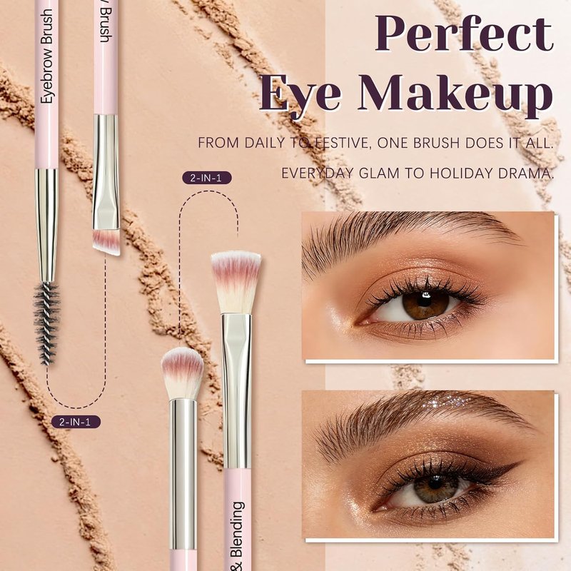 Premium Synthetic Makeup Brush Set - 8 Pcs with 2 Puffs for Powder, Concealers & Eyeshadows | Perfect for Beginners & Travel (Pink)
