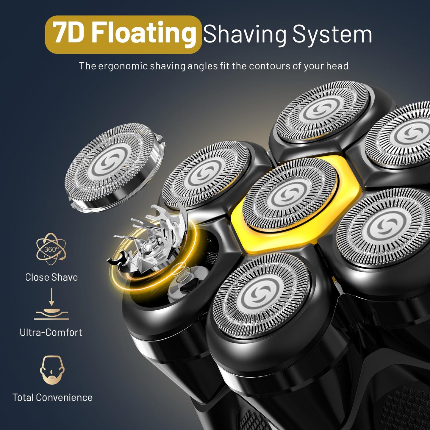 PUENBKO Head Shaver for Bald Men: 7D Floating Head Electric Shaver- 𝐆𝐢𝐟𝐭𝐬 𝐟𝐨𝐫 𝐅𝐚𝐭𝐡𝐞𝐫'𝐬 𝐃𝐚𝐲 - 𝐈𝐏𝐗𝟕 Waterproof Wet Dry - 120Min Runtime & Travel Lock with Type-C Fast Charge