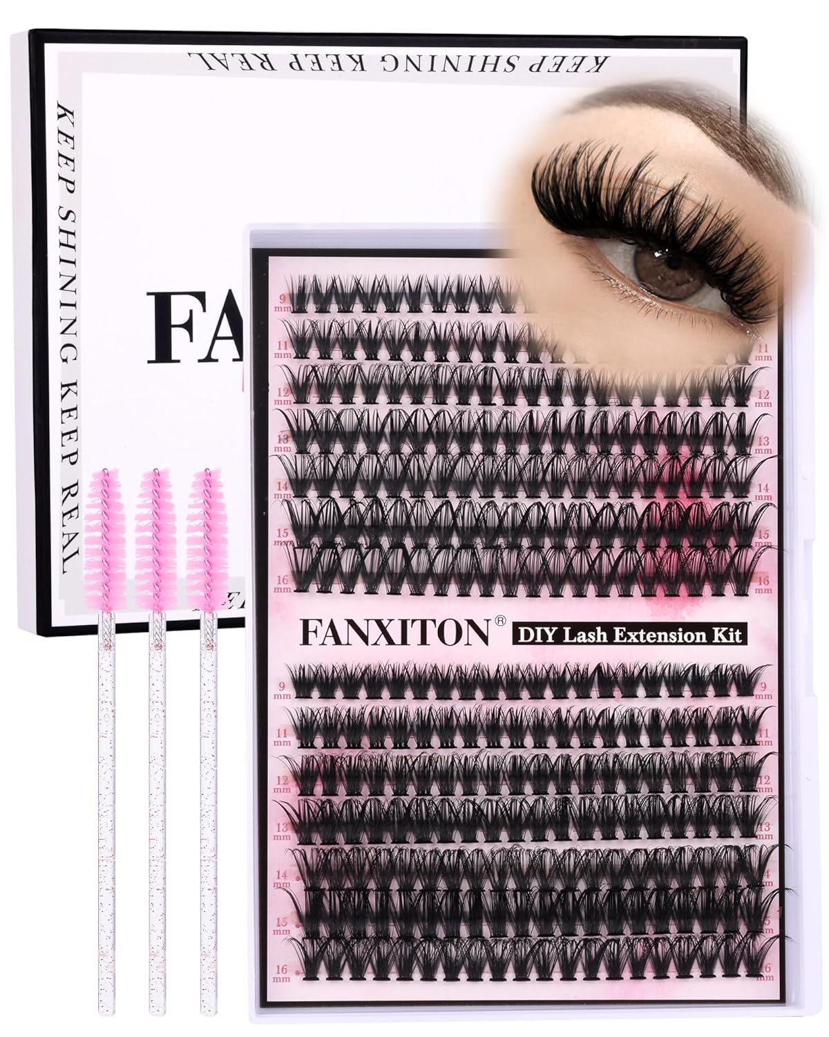 DIY Eyelash Extension Kit - Thick Volume 40D & 50D Cluster Lashes | 280 Pieces with Bond & Tweezers