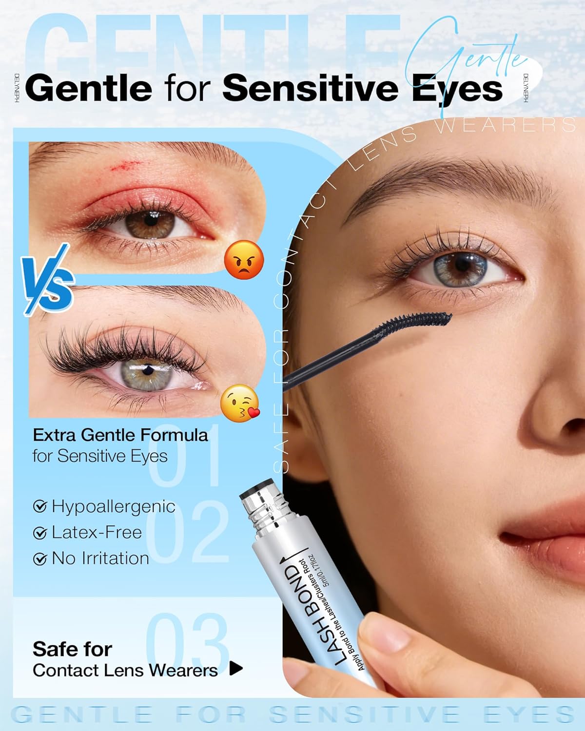 Eyelash Glue - Waterproof Bond & Seal for Lash Clusters | Long-Lasting 72H Adhesive, Latex-Free (5ml+5ml)