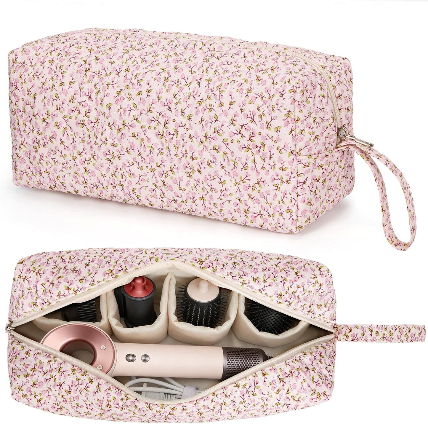 Travel Hair Tool Bag - Dyson Airwrap Compatible Floral Carrying Case & Organizer | Portable Hair Dryer Storage