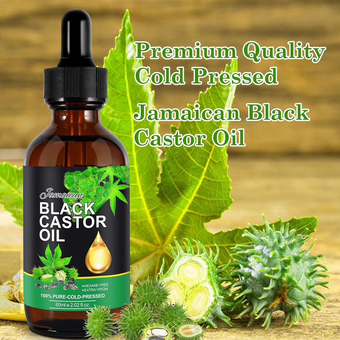 Jamaican Black Castor Oil - Organic Cold Pressed Unrefined | Hair Growth, Skin Moisturizer & Nail Care, 60ML