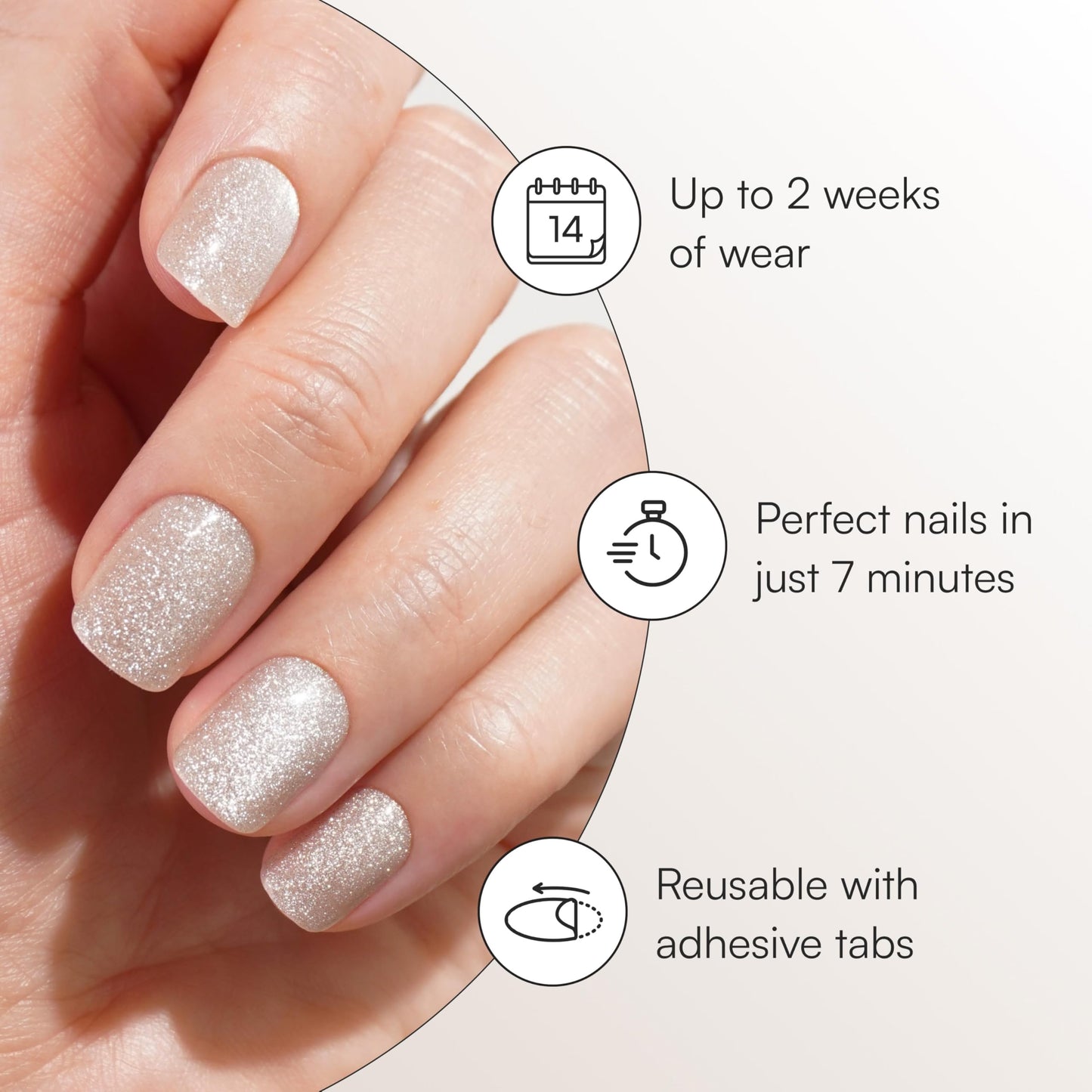 DOONAILS Soft Gel Press On Nails - 30 Pcs Kit with Stickers in 15 Sizes – Champagne Metallic, Extra Short Square – Reusable Fake Nails, Salon-Quality Finish, Vegan & Cruelty-Free, Uñas Postizas
