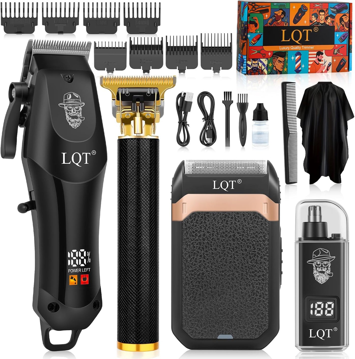 Hair Clippers for Men - Cordless Grooming Kit with LED Display | 4-Piece Set with Clipper, Beard Trimmer, Shaver & Nose Trimmer