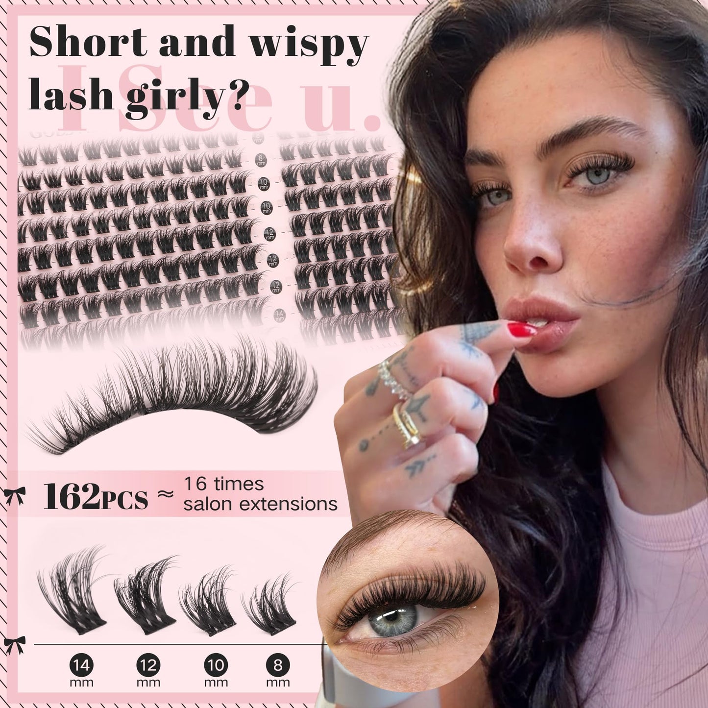 Goddvenus Short Lash Clusters 8-14mm Eyelashes Clusters Wispy Natural Cluster Eyelash Extensions Fluffy Individual Lashes, DIY false eyelashes for Short & Volume Lash Lovers