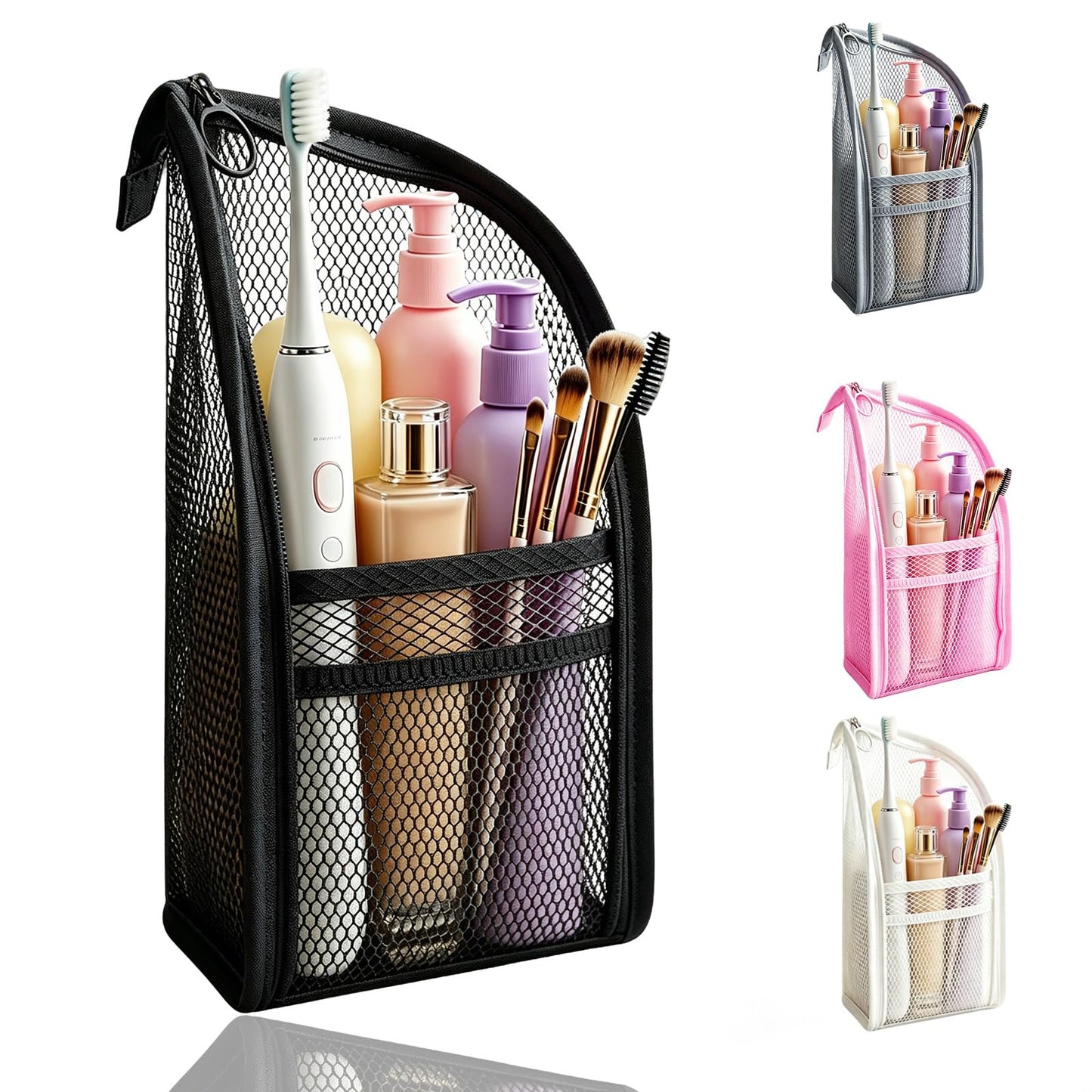Pjsrsdaee Standing Toiletry Bag, Lightweight Portable Travel Toiletry Bag, EVA Foldable Thickened Clear Hanging Makeup Bag, Breathable Cosmetic Organizer for Travel & Bathroom (black)