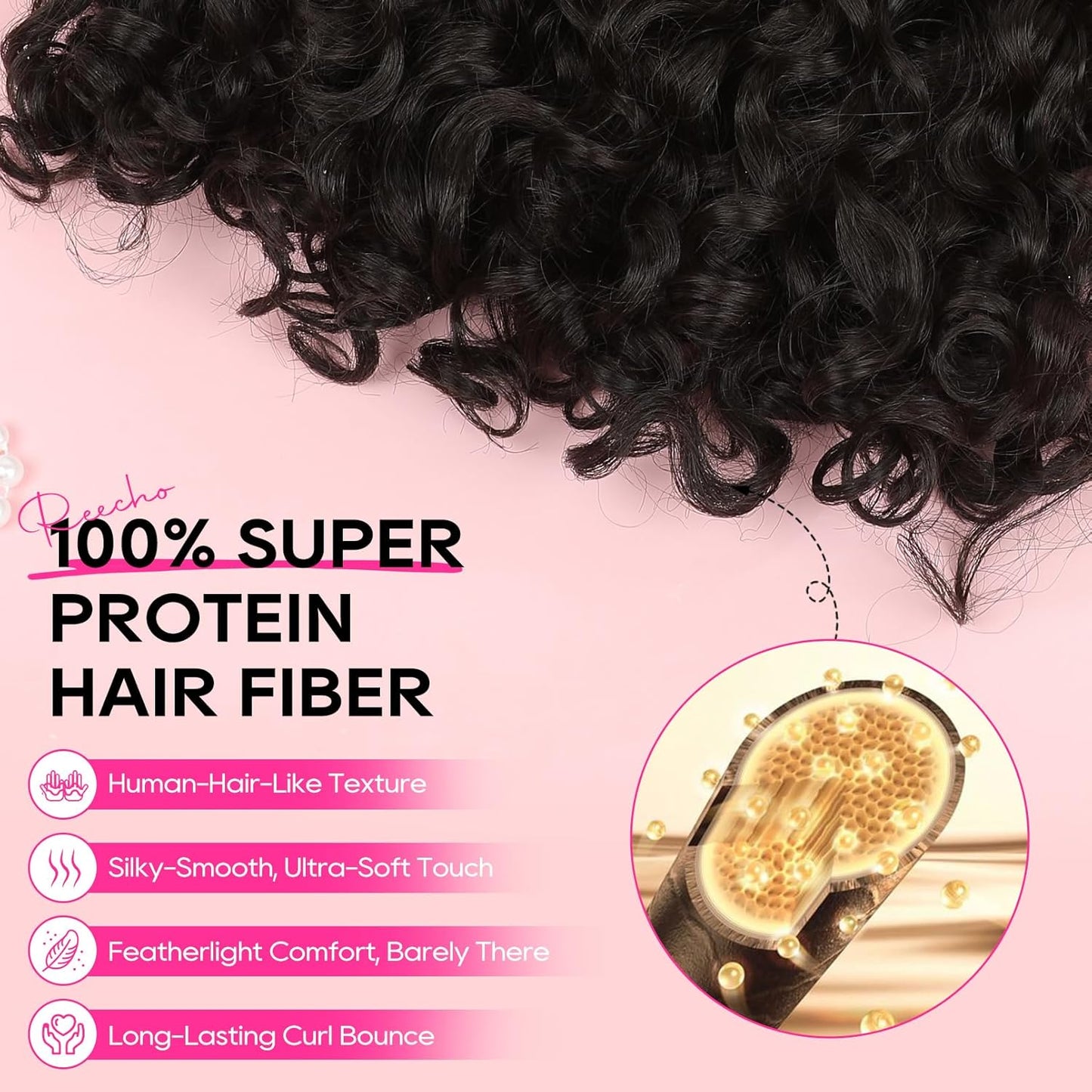 Curly Hair Extensions - 4PCS 18" Clip-In GoGo Curly Hairpieces | Silky Soft Natural Look - Black Brown