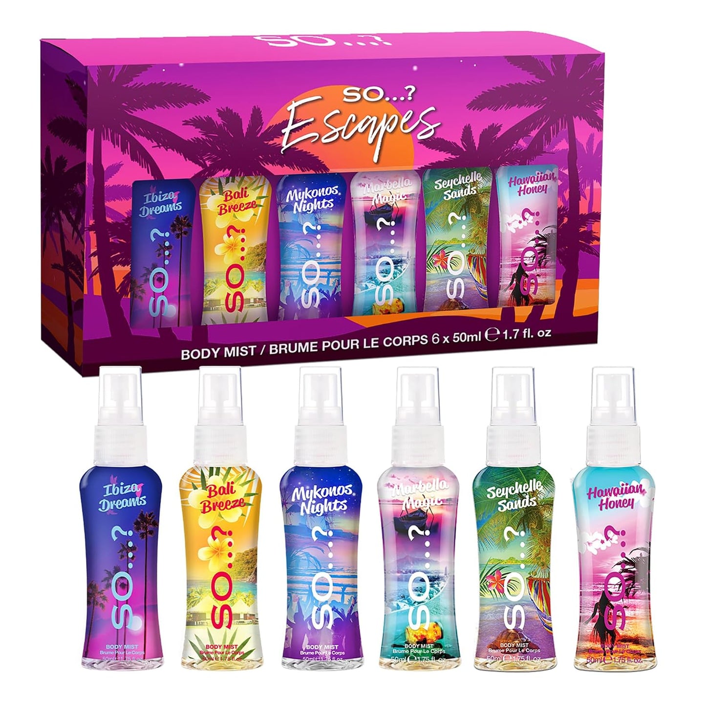 Escapes Body Mist Set - Vegan Women's Perfume Gift Set | 6 Travel Size Fragrances