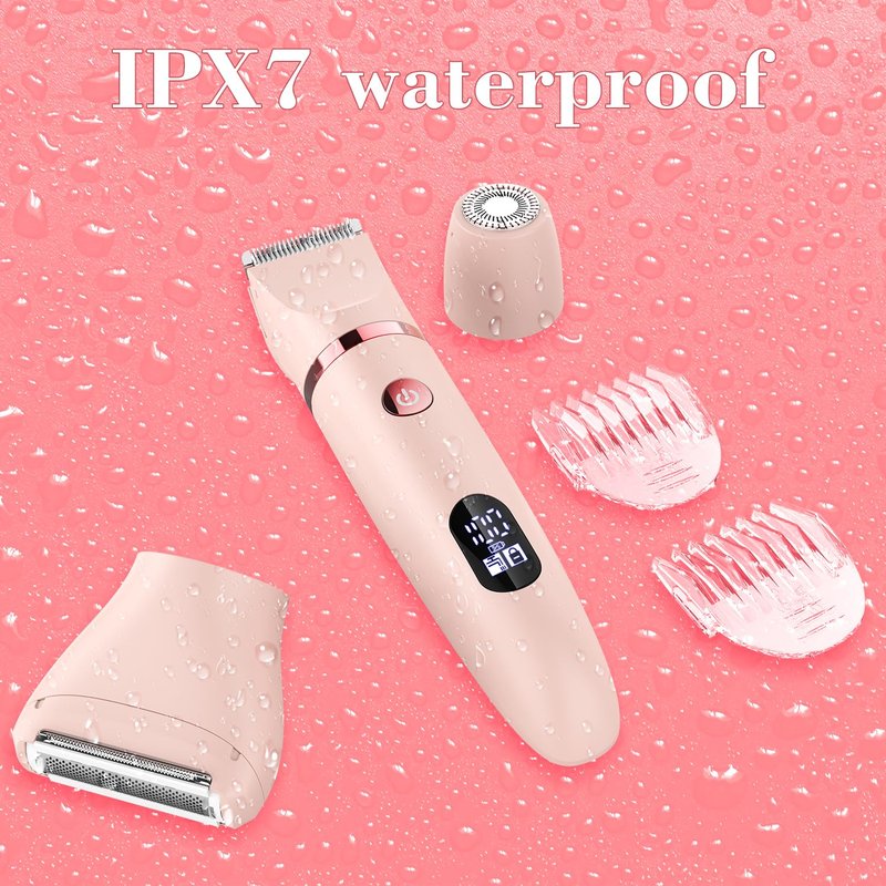 Zivelier 3-in-1 Electric Razor IPX7 Waterproof Bikini Trimmer Wet & Dry Use Painless Personal Trimmer Groomer for Ladies Face Body Legs Bikini Public Hairs Electric Lady Shaver with Replaceable Heads