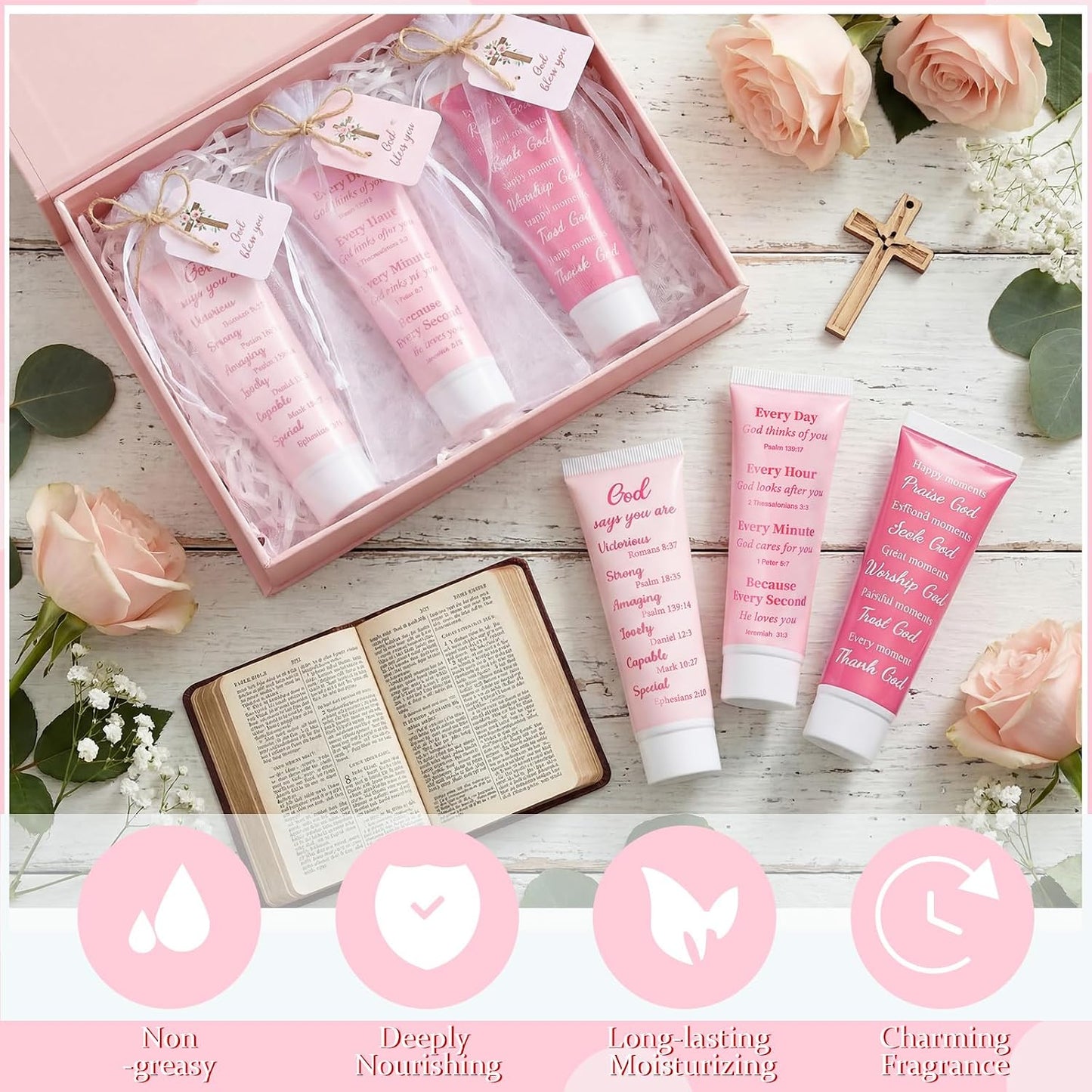Christian Gifts for Mom - 12 Pink Hand Creams with Bible Verses | Perfect Mother's Day Church Favors