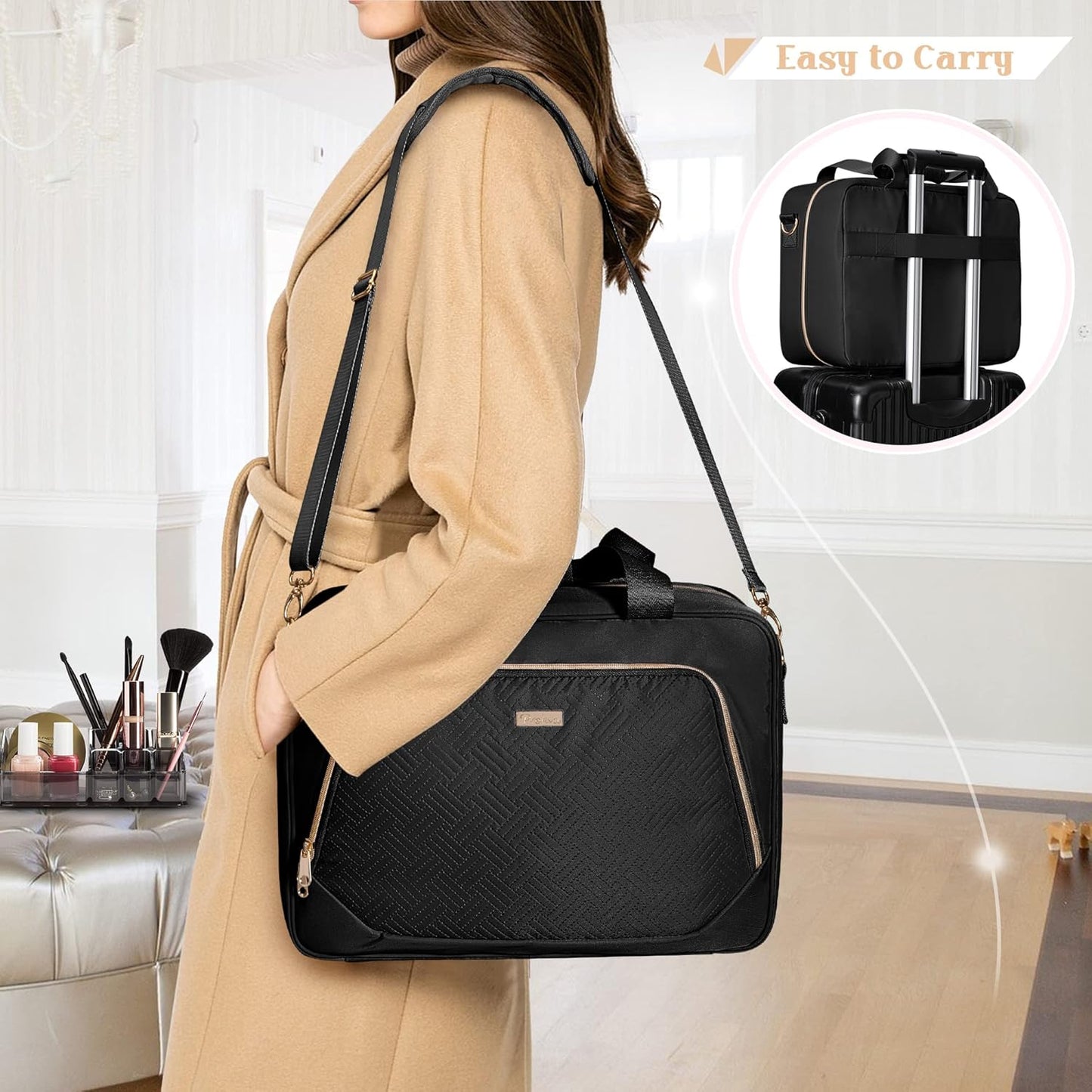 Professional Makeup Artist Travel Case - Large Organizer with 4 Detachable Bags | Black Makeup Storage