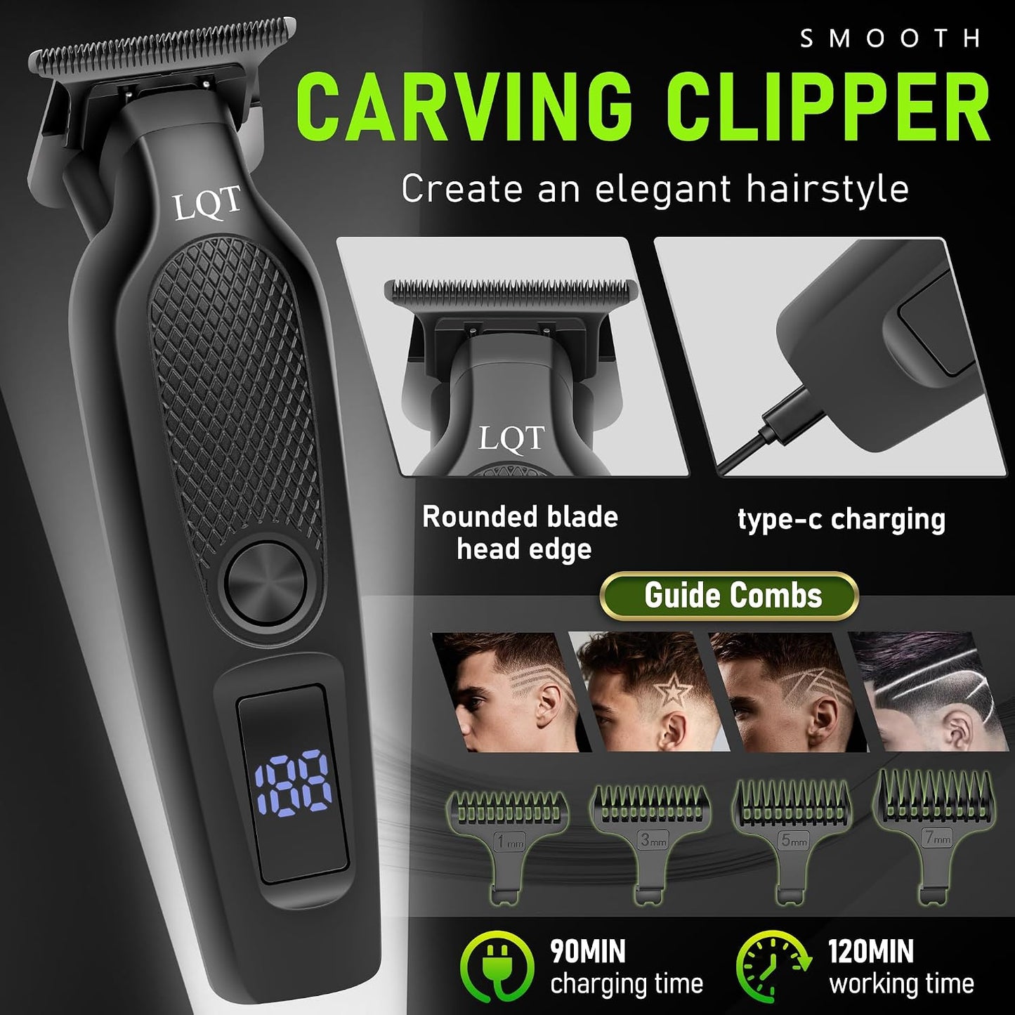 Cordless Hair Clipper & T-Blade Beard Trimmer Set - LED Display, Quiet Motor, Ergonomic Design, Rechargeable Grooming Kit for Men