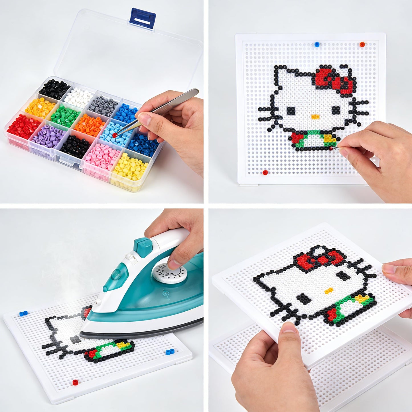 7200 pcs Fuse Beads Kit,2.6mm Mini DIY Craft Puzzle with 1 Color Card,24 Vibrant Colors,1.5 High Box with Approx 300 Beads per Grid,Pixel Art Craft Supplies for Adult Crafters