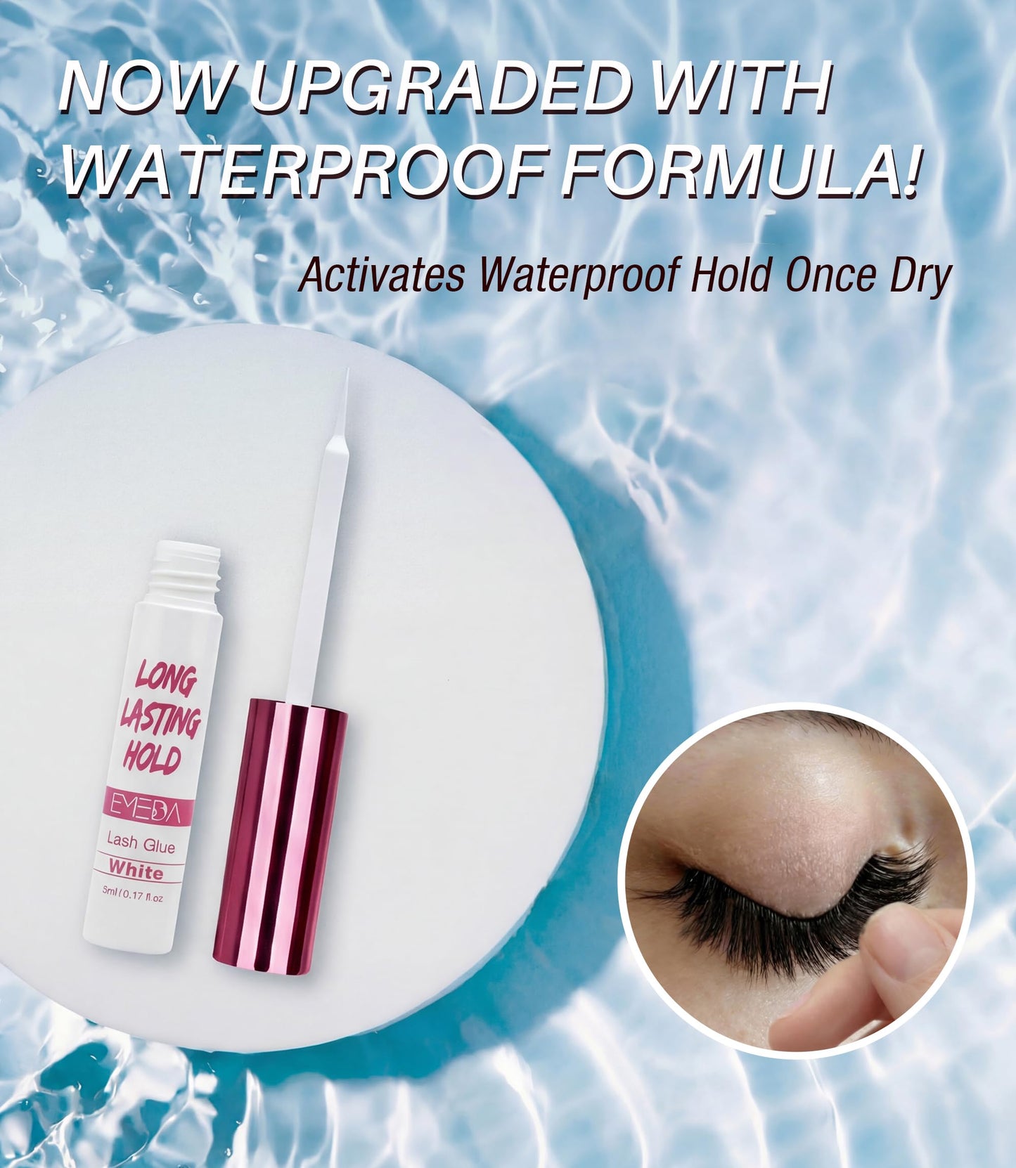 EMEDA 5 Day Strong Hold Lash Glue, Hypoallergenic Waterproof Eyelash Adhesive for Strip Lashes & Lash Clusters, Quick Dry Gentle Formula, Long Lasting Lash Glue with Precision Brush Applicator (White)