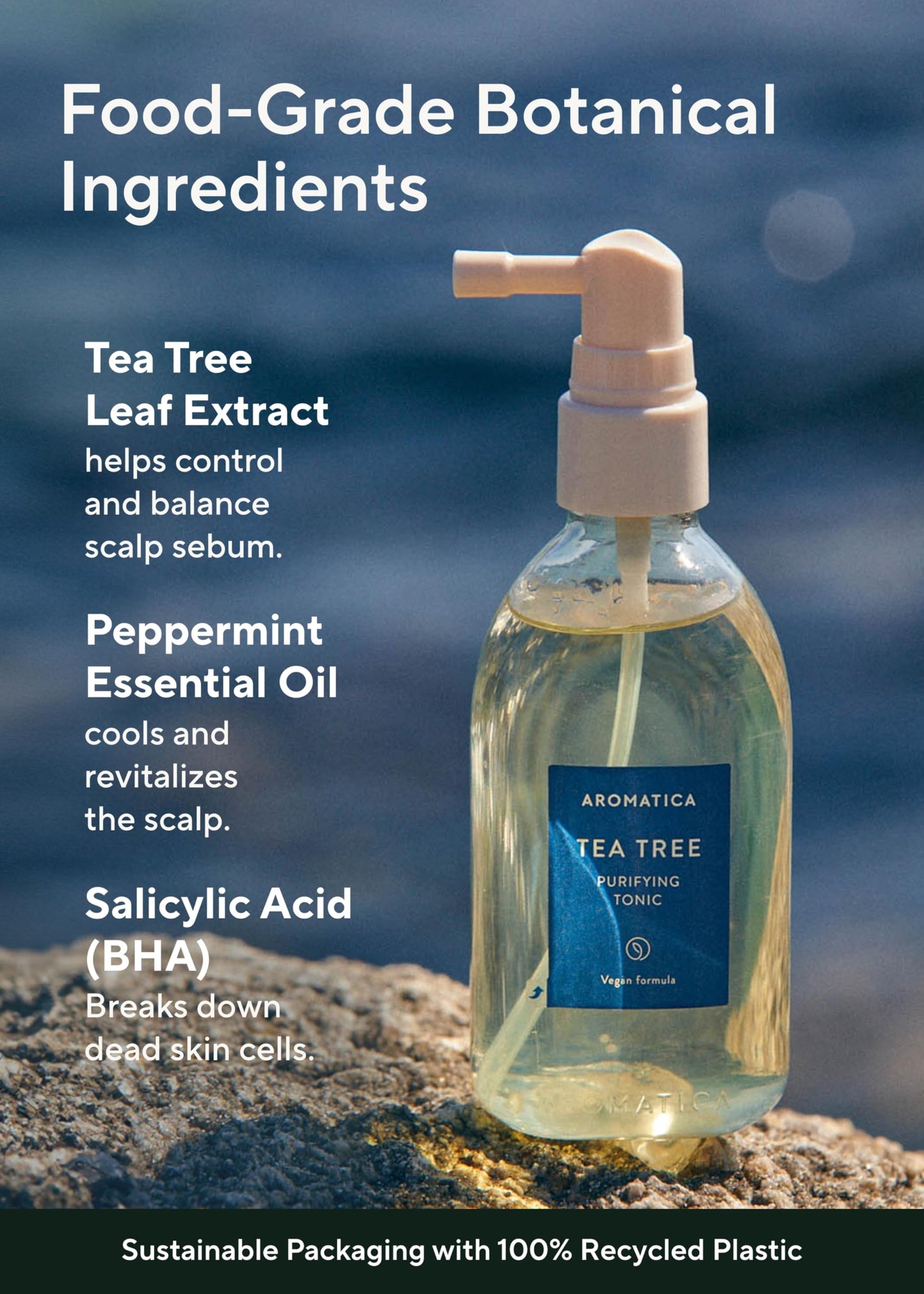 AROMATICA Tea Tree Purifying Tonic, Paraben, Silicone, Sulfate-free | Vegan | Soothing & Cooling Tonic for Your Scalp Treatment | Hair Nourishing | Natural Ingredients Only (3.38oz)
