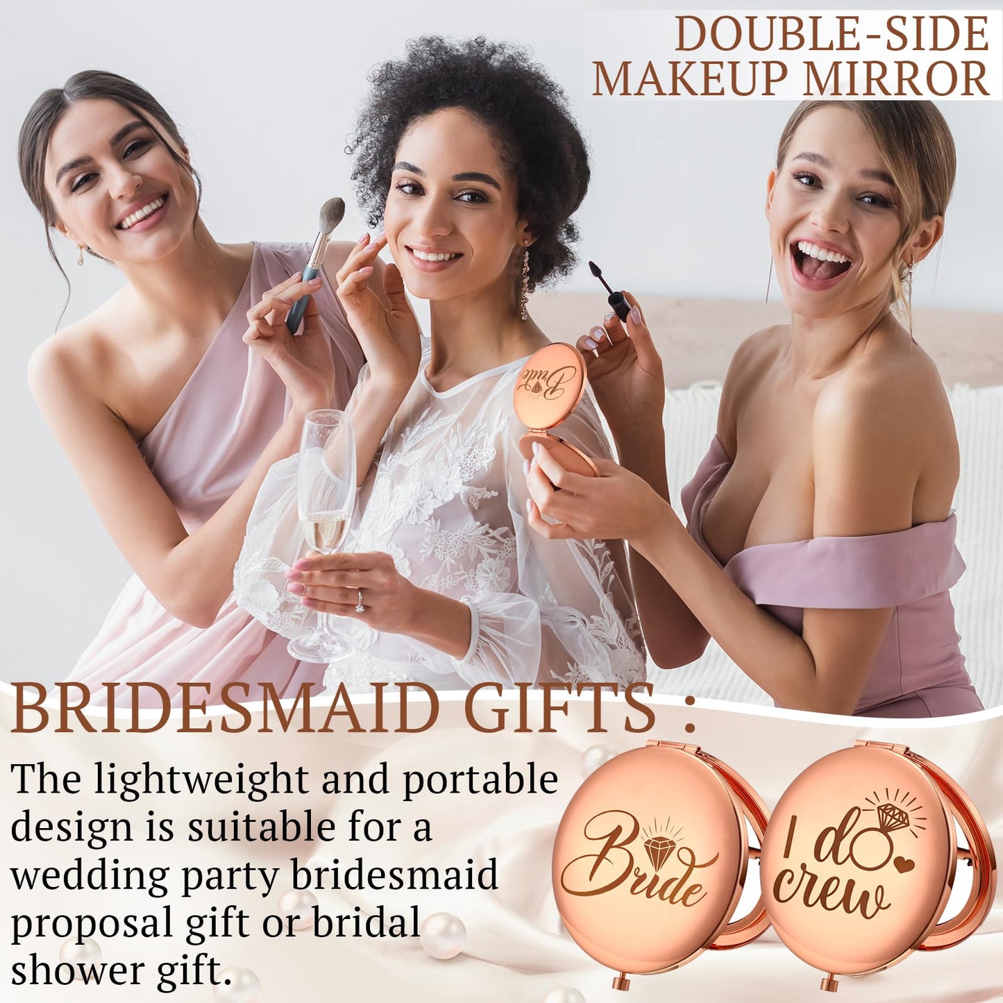 Barydat 8 Pcs Bridesmaid Gifts Set Magnifying Compact Mirror Bride I Do Crew Bridesmaid Proposal Gifts Travel Small Mirror for Purse Makeup Pocket Mirror for Bachelorette Party Wedding Bridal Shower
