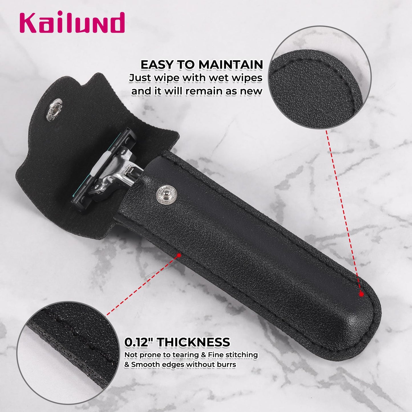 Kailund Razor Travel Case, PU Leather Safety Razor Case for Men, 5.5" Travel Razor Cover with Tight Button Closure, Compatible with Most Manual Razor - Black