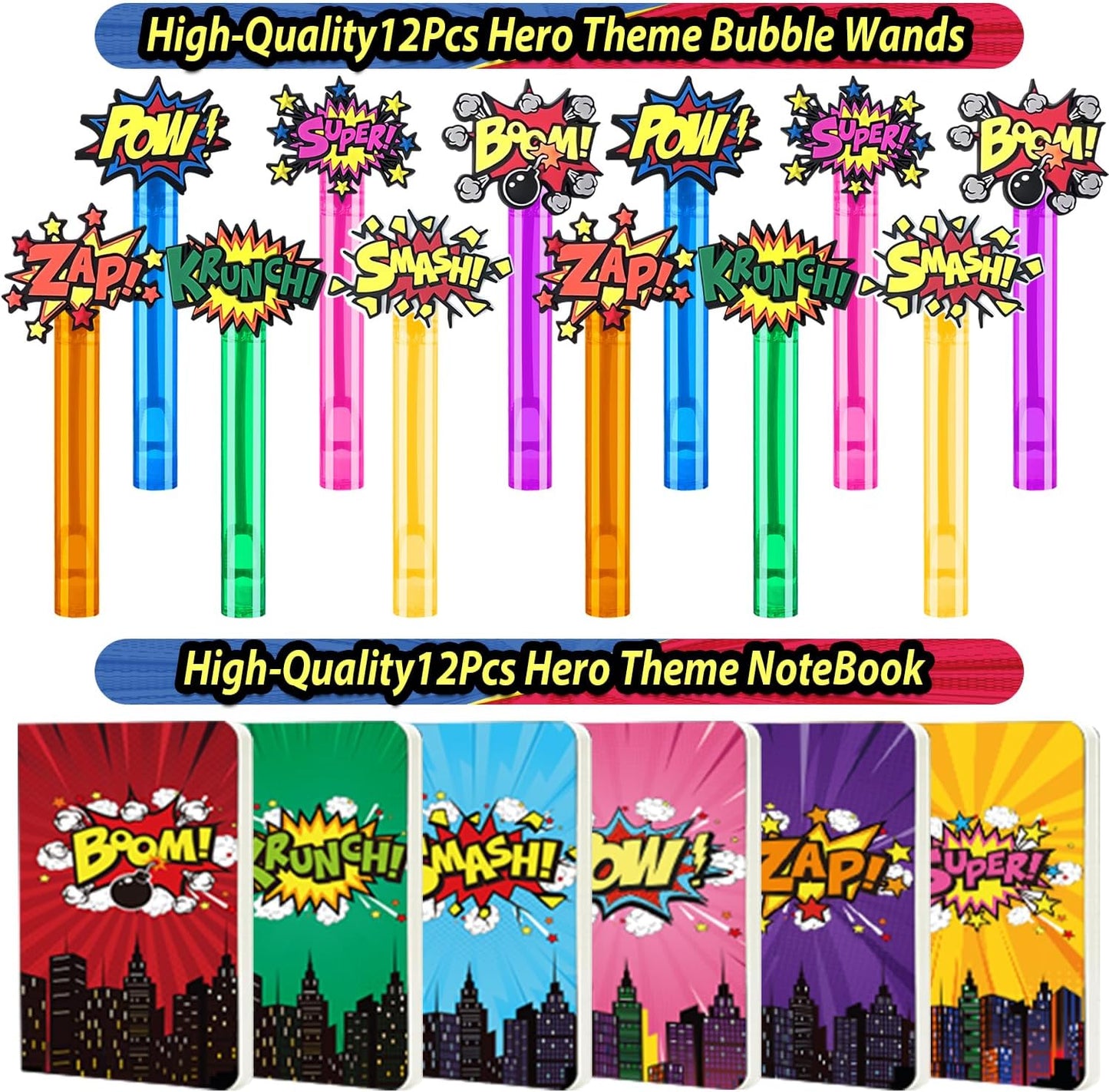 Hero Party Favors Kit - 220PCS Birthday Supplies with Goodie Bags, Straws, Bubble Wands & Notebooks | Ideal for Party Decorations & Piñata Fillers