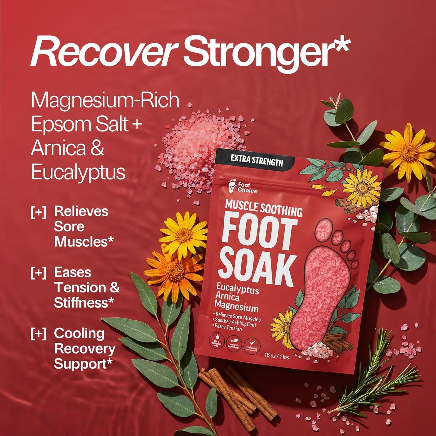 Muscle Soothing Foot Soak - Epsom Salt & Arnica for Soreness Relief | Eucalyptus & Peppermint - 1lb