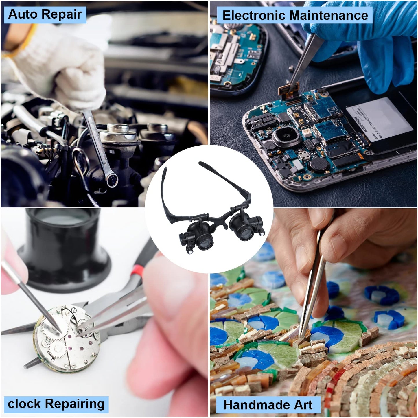 LXIANGN LED Head Mount Magnifier 10X 15X 20X 25X Hands-Free Magnifying Glass Headband Magnifier Visor with Light for Close Work,Jewelry,Craft,Watch,Hobby,Not for Reading
