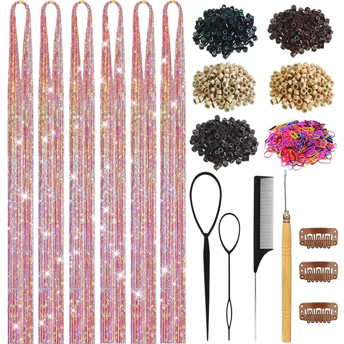 Hair Tinsel Kit - 18 Colors Holographic Hair Extensions | Heat Resistant Fairy Tinsel for Festivals & Parties