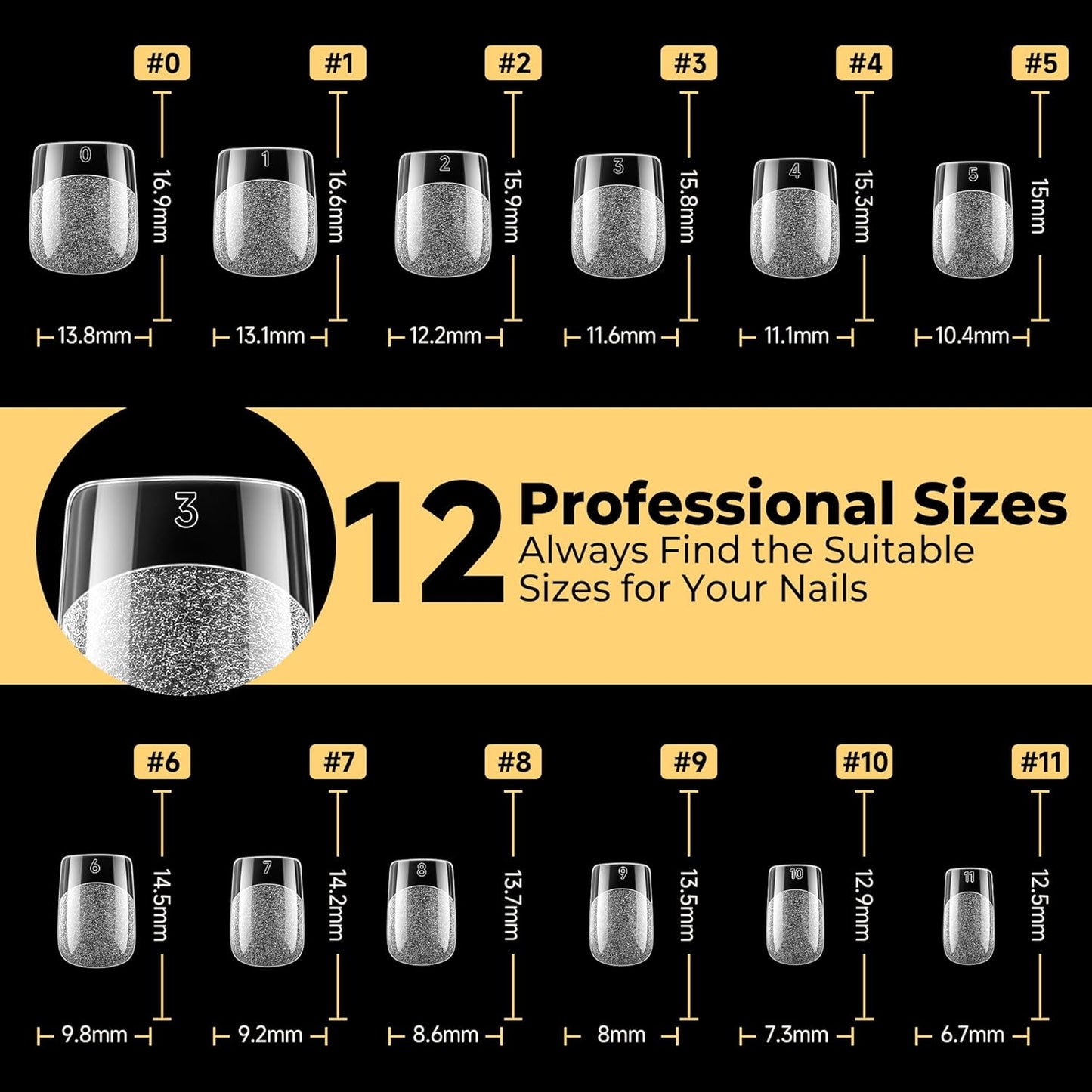 Extra Short Square Nail Tips - 600pcs Pre-Etched Soft Gel Clear Fake Nails | DIY Nail Art at Home, 12 Sizes