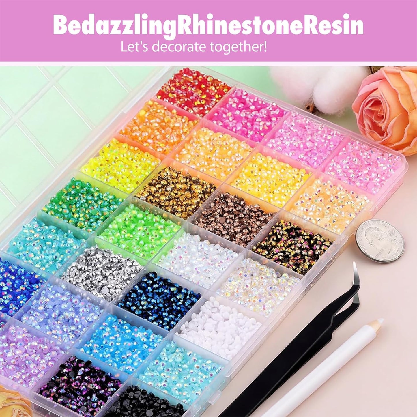 Flatback Rhinestones Bedazzling Kit - 40 Colors, 40000 Pcs with 3 Bottles B7000 Glue for Crafts | Jewelry, Clothes, Nails