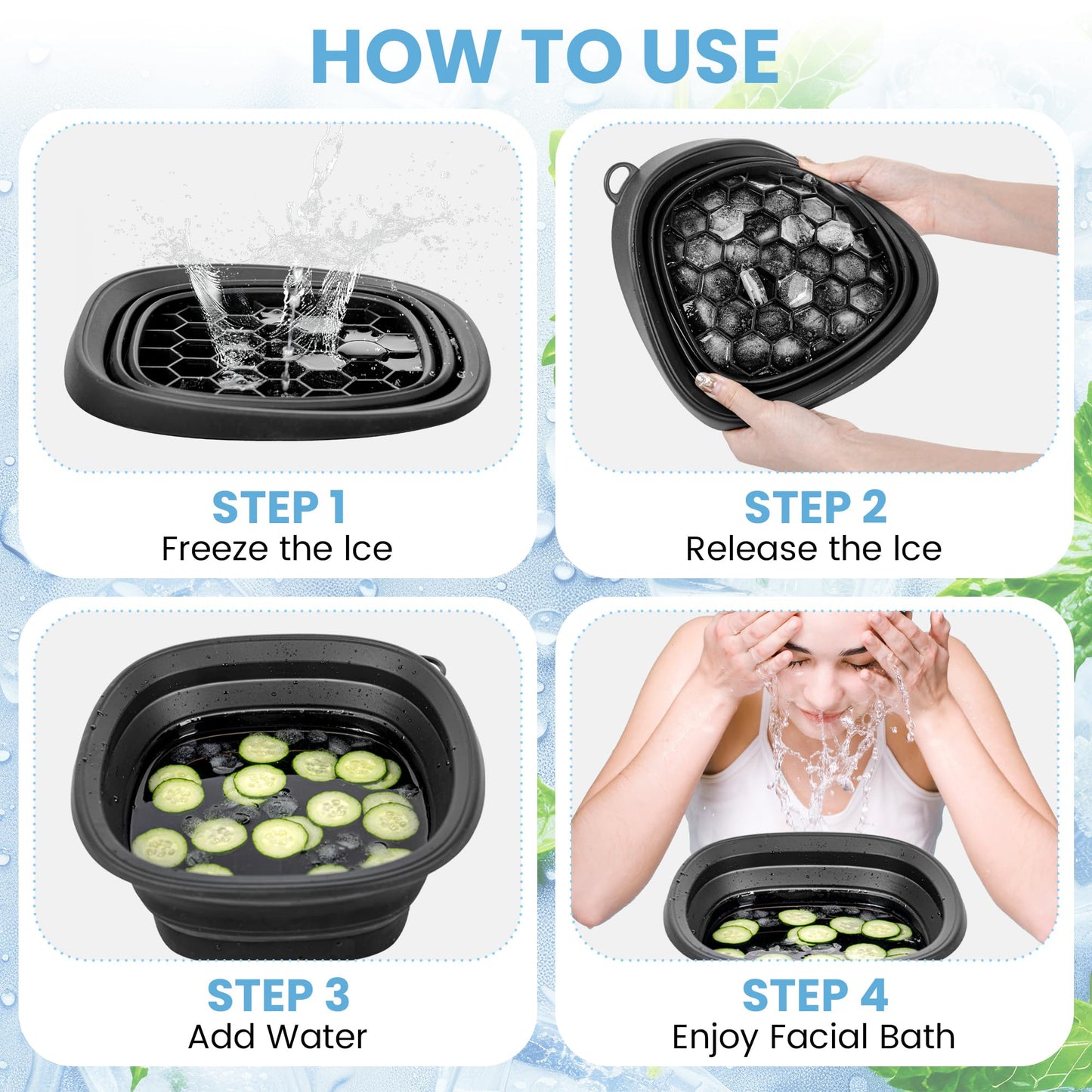 Face Bowl for Ice - Ice Face Plunge Bowl Collapsible, Silicone Facial Tub for Cold Water Therapy, Large Portable Ice Bath Basin for Skin Tightening, Puffiness Relief, Dunking and Rejuvenation, Unisex