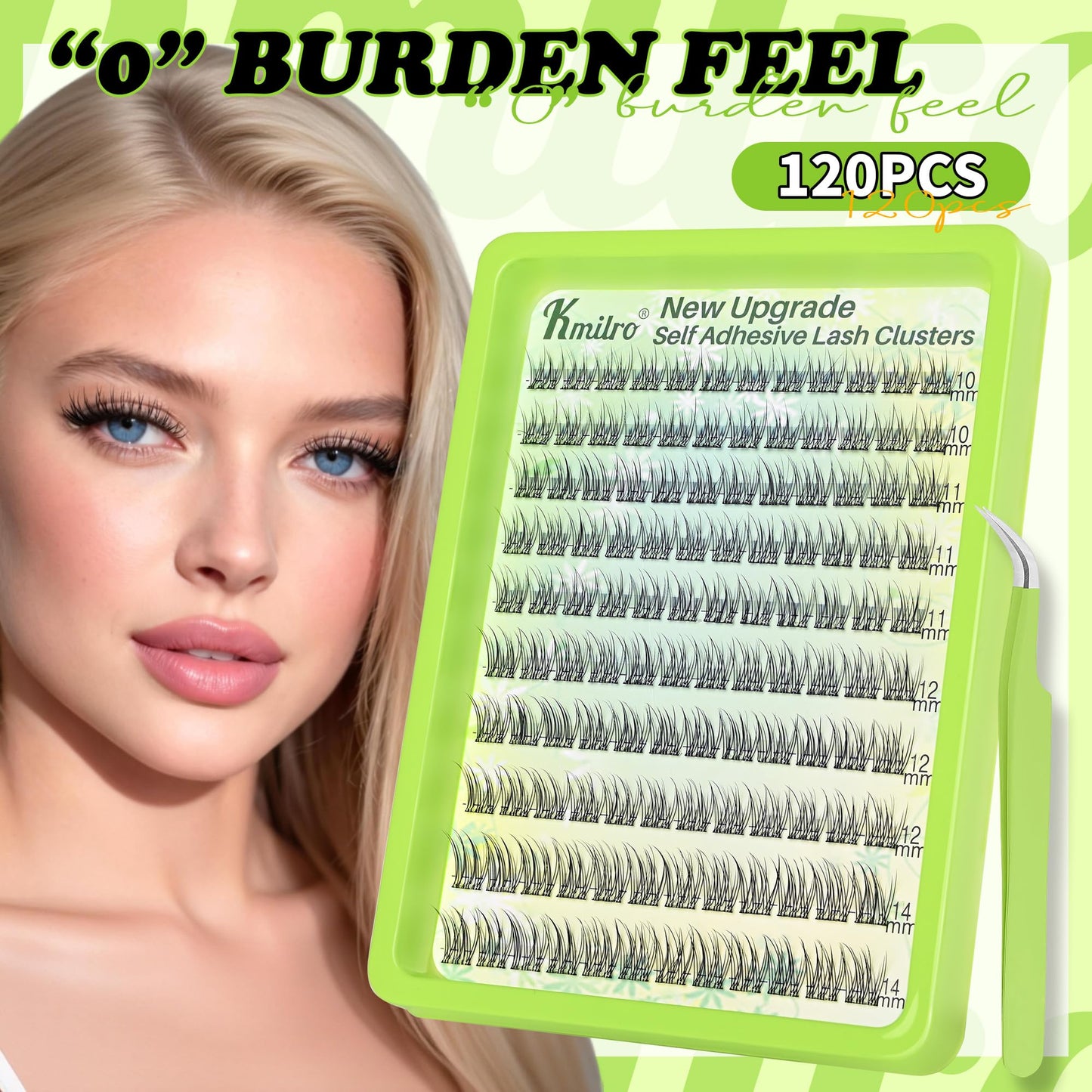 Self Adhesive Eyelashes Natural Wispy Lash Clusters 10-11-12-14mm Mixed Lengths 120Pcs No Glue Reusable Self-Stick Lashes with Enhanced Adhesive, Everyday Wear, Replacement for Kmilro