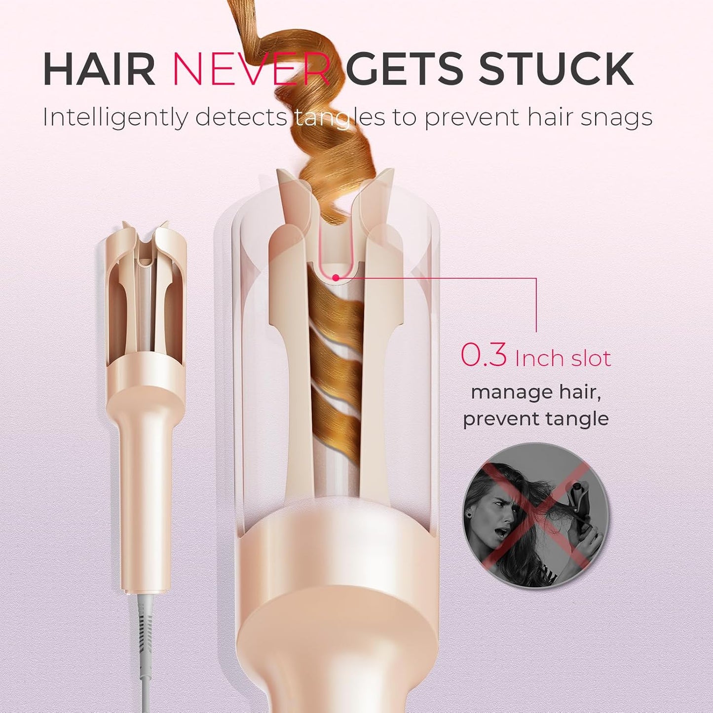 Tymo Automatic Rotating Curling Iron - 1-Inch Beach Waves Curling Wand with Ionic Technology | Lightweight & Dual Voltage for Travel, Ceramic Coating, Peach