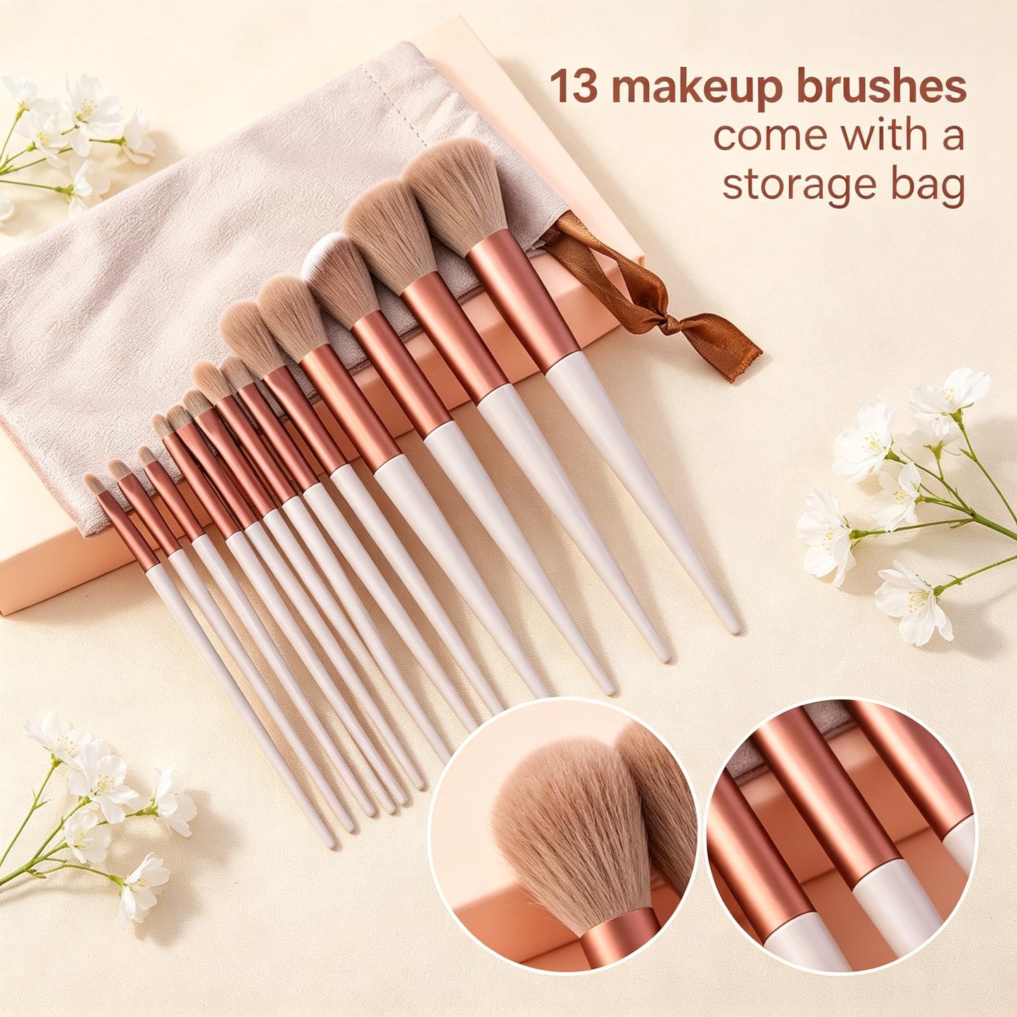 Makeup Brush Set 13 Piece Vegan Foundation Concealer Eyeshadow Blush Brushes Complete Cosmetic Kit with Travel Case for Daily Use Home Professional Application Travel Portable