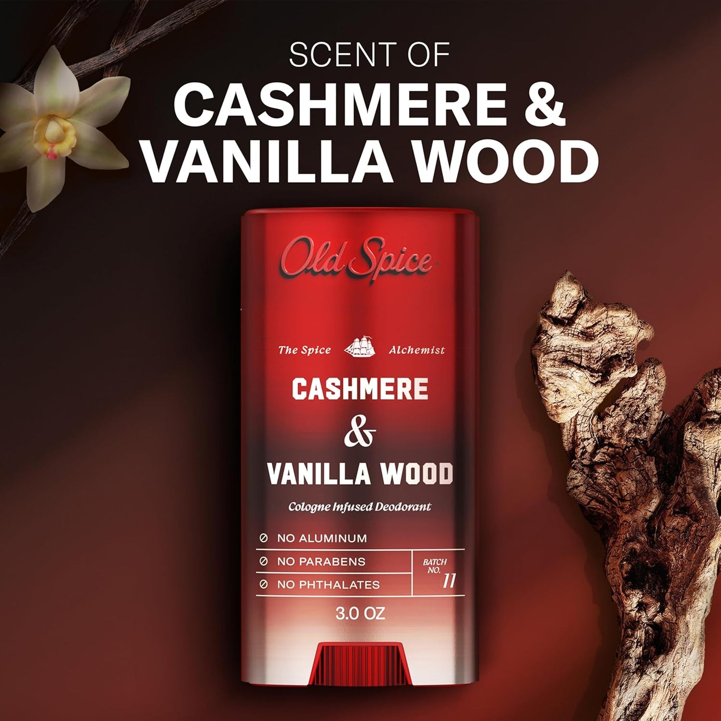 Old Spice Aluminum-Free Deodorant for Men | Cashmere & Vanilla Wood Scent, 3 oz - 24/7 Cologne Infused Formula