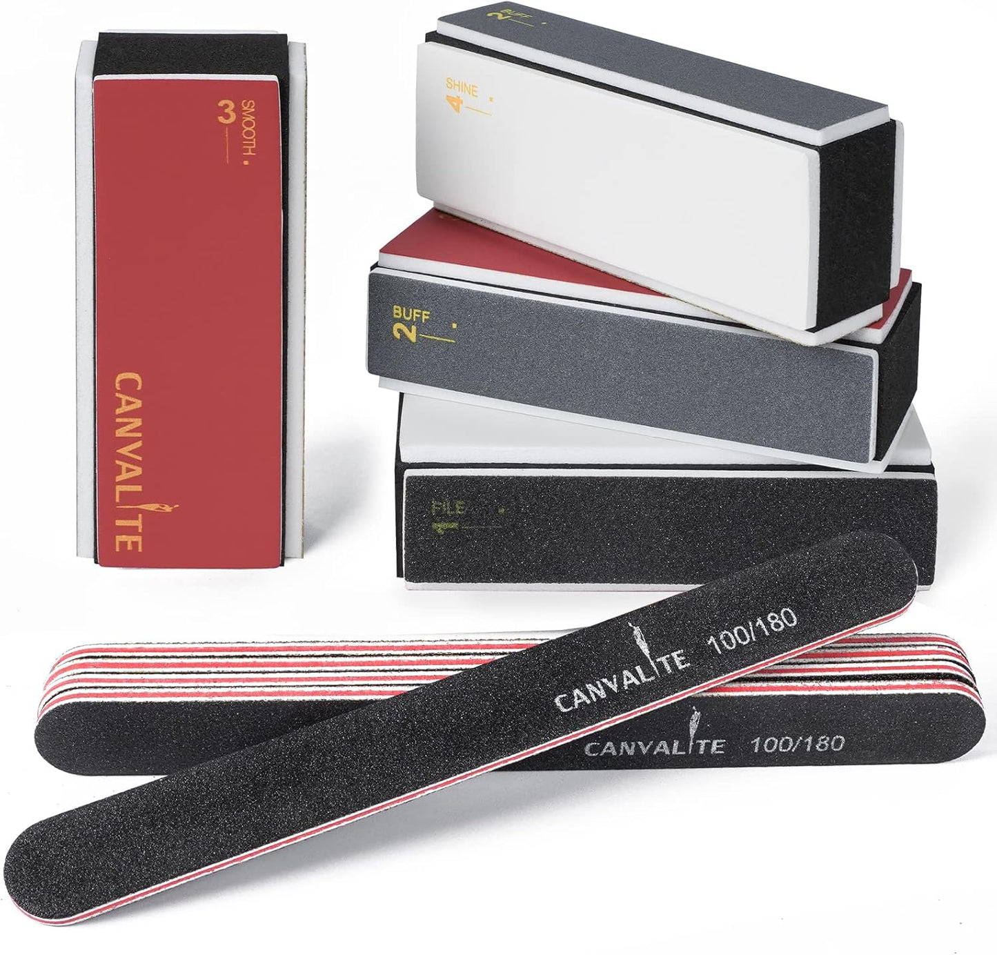 Canvalite Nail Buffer - 4-Way Nail File & Buffer Block for Natural Nails | 100/180 Grit, 9-Piece Set