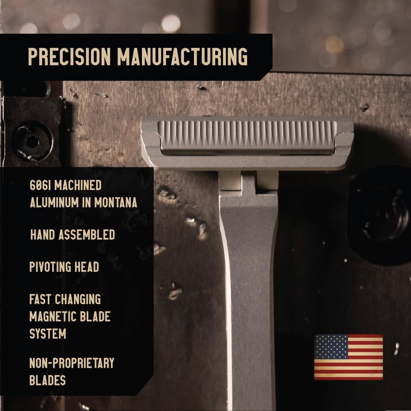 Proof Benchmark 1.0 Single Blade Razor for Men, Machined Aluminum Metal, Made in USA Single Edge Safety Razor with Pivoting Head & Magnetic Cap for Easy Blade Replacement, Includes Leather Case