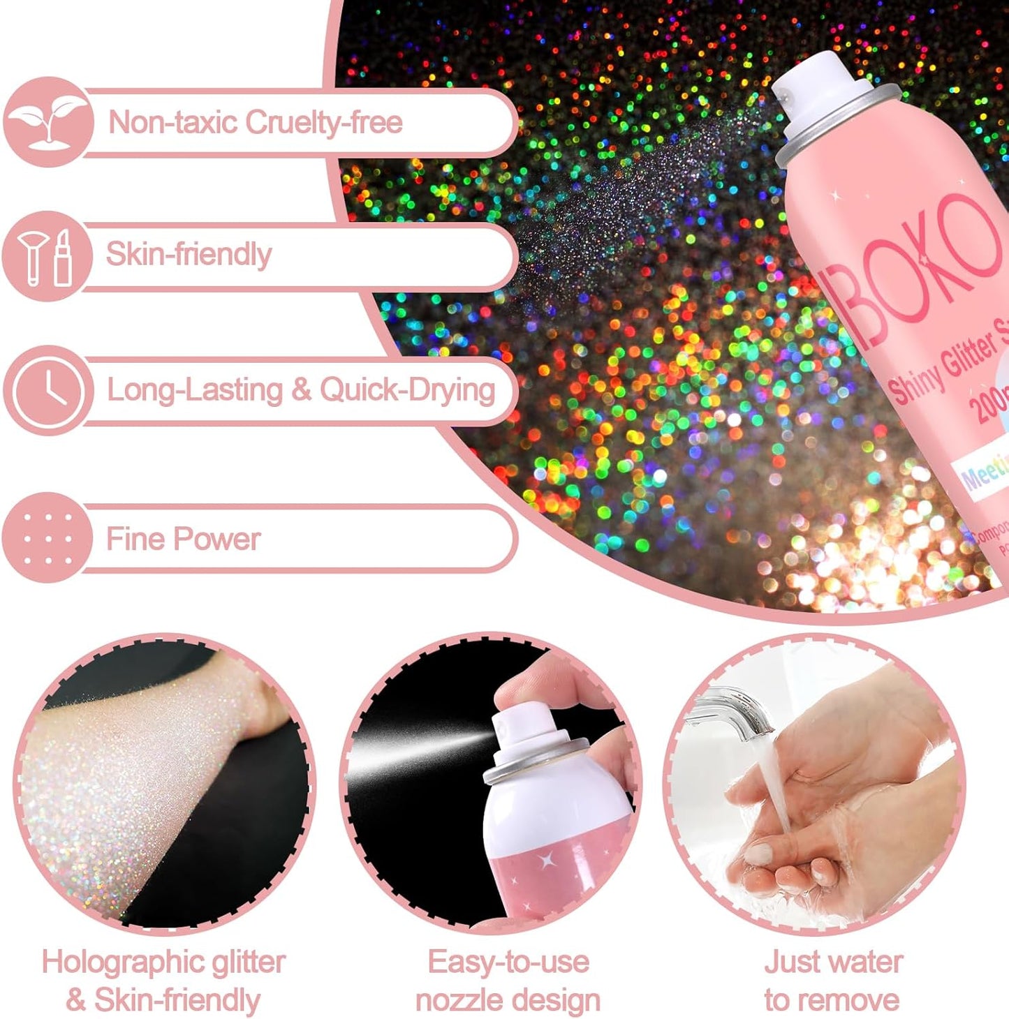 Holographic Silver Body Glitter Spray - 200ML Long-Lasting Shimmer for Hair, Clothes & Festivals | Rave Makeup Accessory