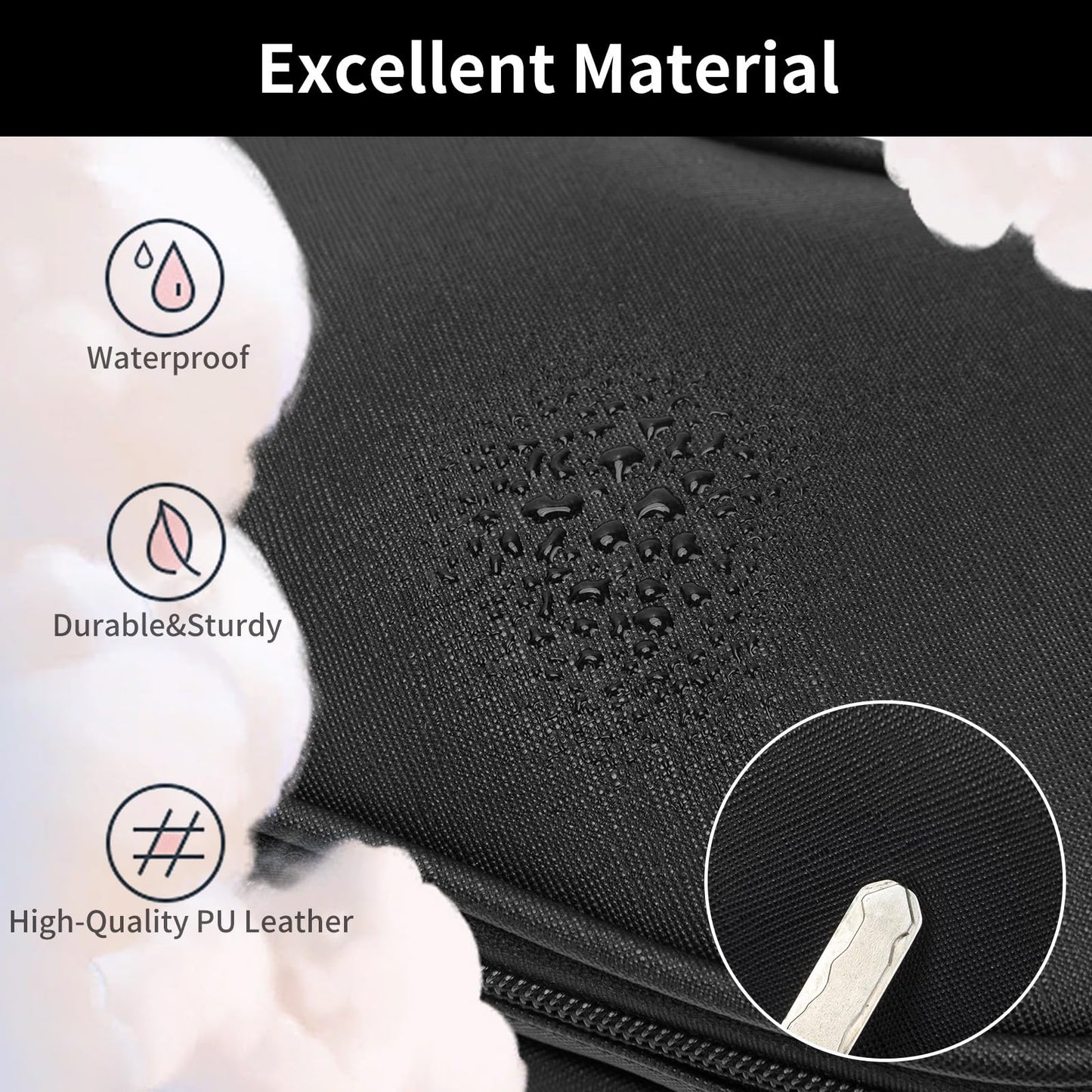XIAOLER Makeup Bag for Women, Wide-open Makeup Organizer with Makeup Brush Holder, Waterproof Cosmetic Bag with Compartment, Portable Travel-Size Toiletry Bag for Traveling, Large Make Up Bag (Black)