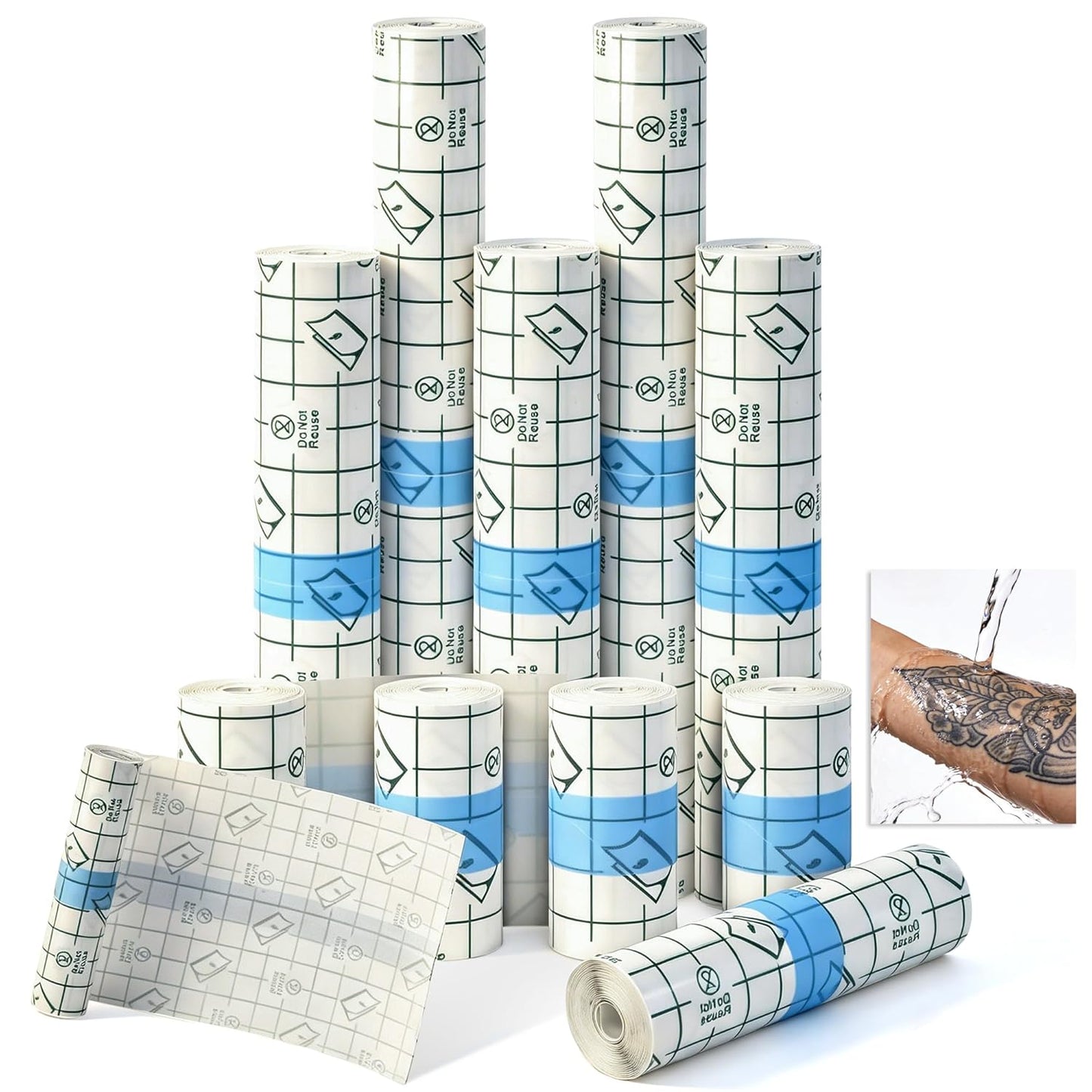 Tattoo Wrap - Waterproof Transparent Bandage Film for Aftercare | 20 Yards, Mixed Sizes (2/4/6/8 Inch)