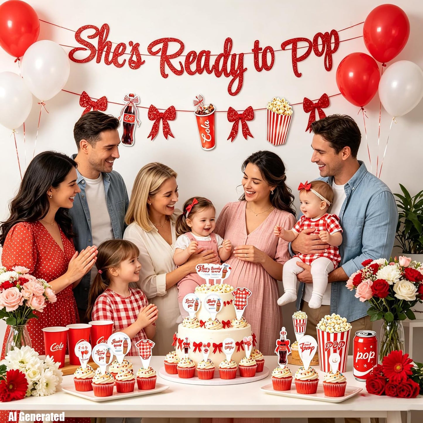 24PCS She's Ready to Pop Cupcake Toppers, Baby Shower Decorations Soda Theme, She's About to Pop Party Supplies for Gender Reveal Newborn