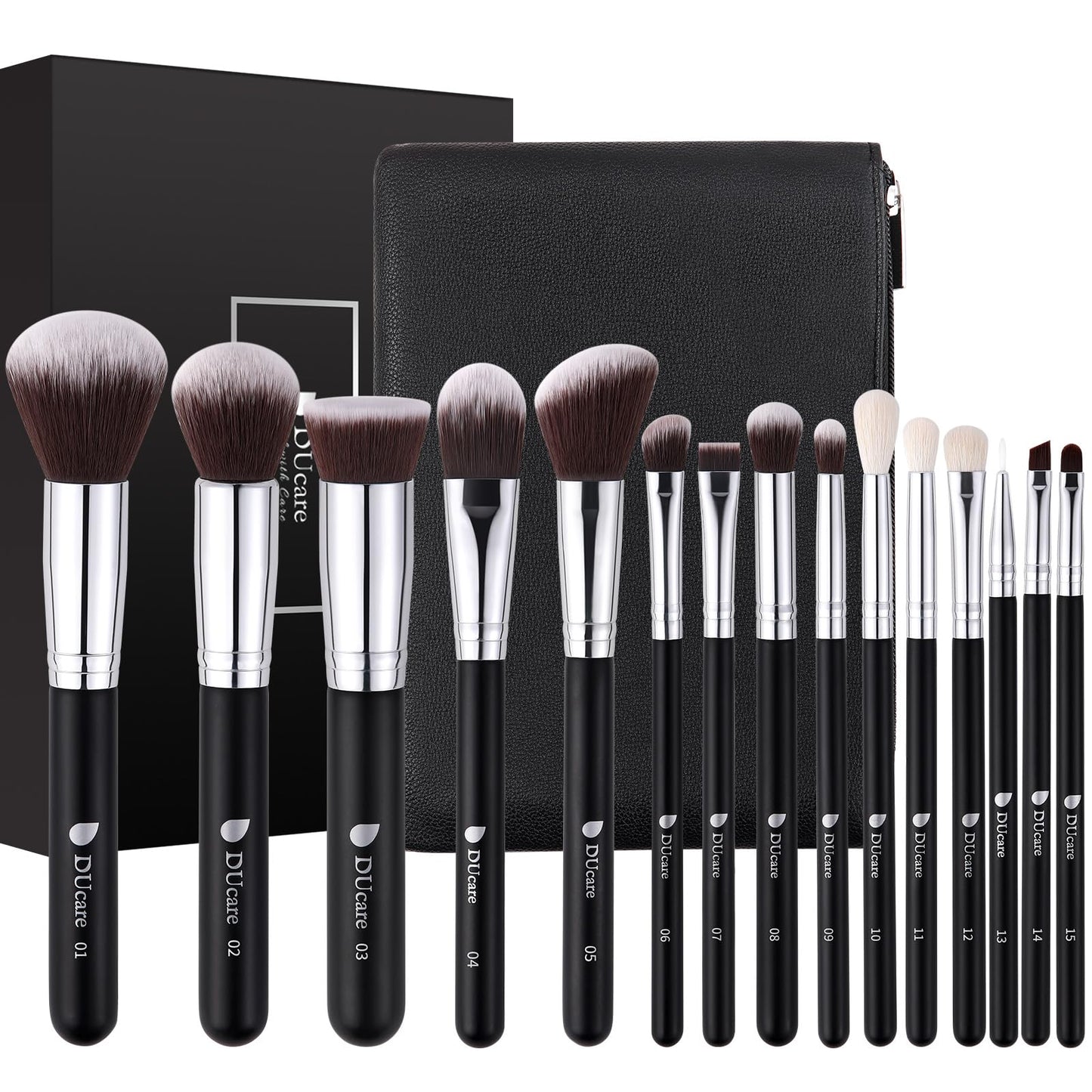 DUcare Makeup Brushes with Travel Bag 15Pcs Makeup Brush Set