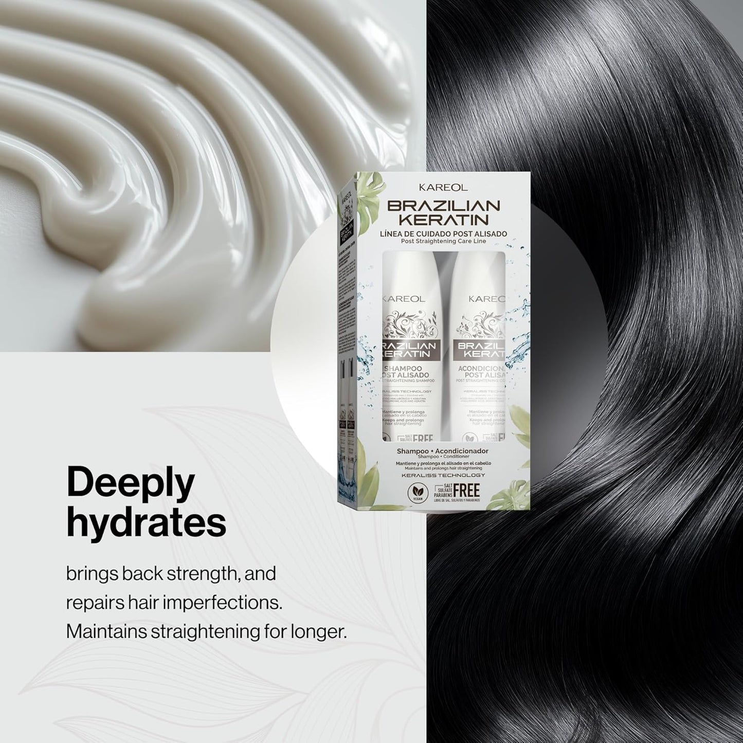 Brazilian Keratin Post Straightening Kit - Sulfate-Free Shampoo & Conditioner for Frizz Control | Vegan Formula