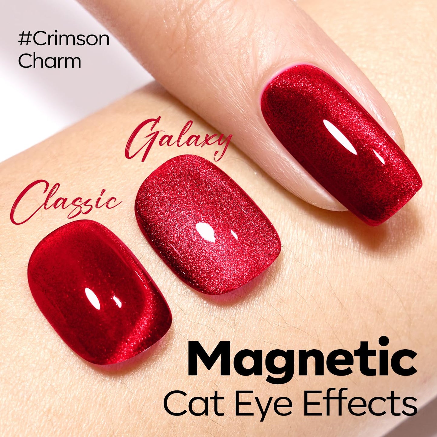 Cat Eye Gel Polish - Burgundy Red Magnetic Glitter | Holographic Ruby Red UV Gel 15 ML