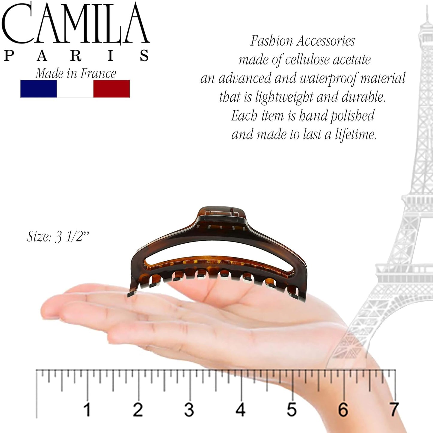 French Hair Clip for Women - Camila Paris CP2370 | Medium Narrow Hair Claw with Strong Hold, Made in France
