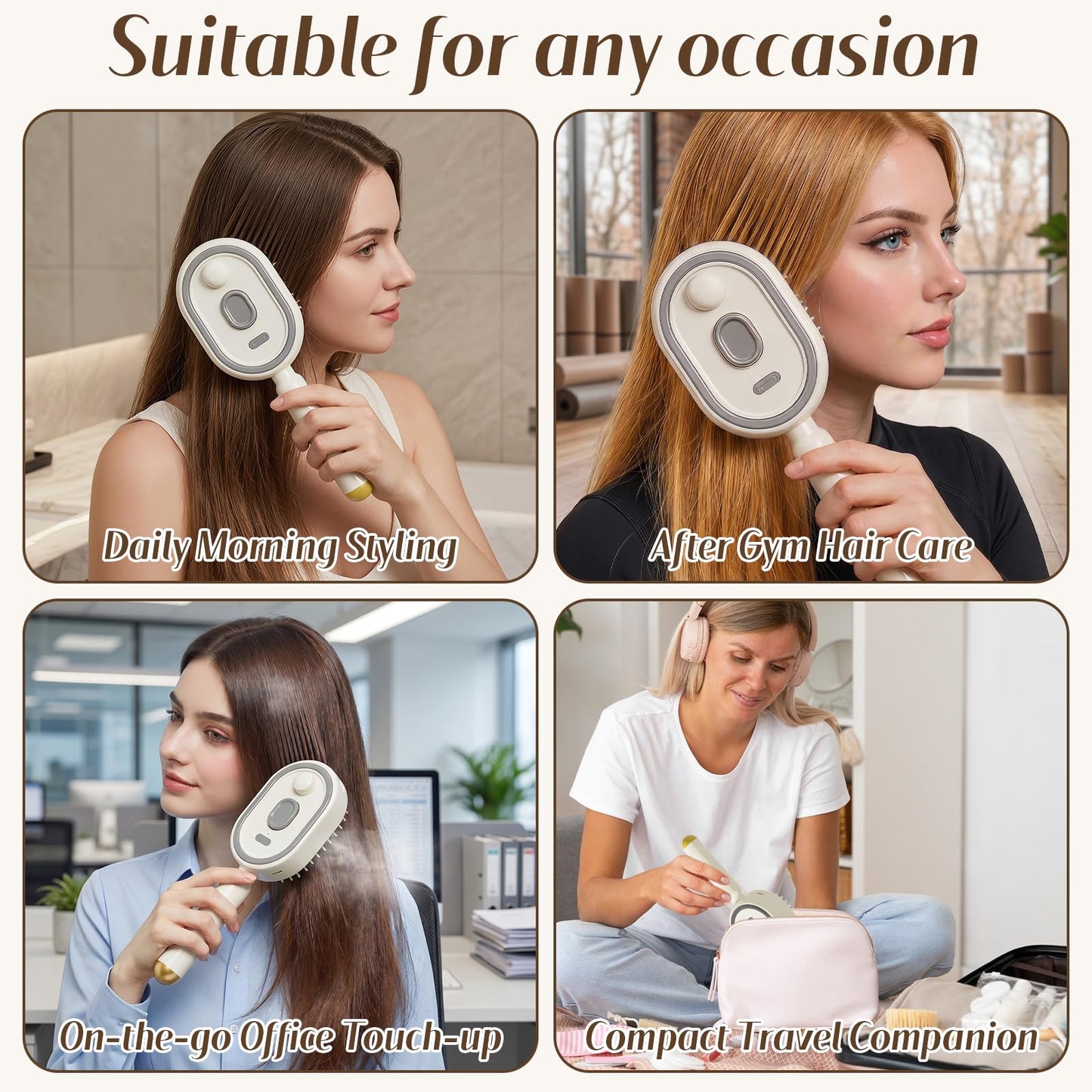 Electric Spray Hair Comb – 3-in-1 Steaming & Detangling Brush, Type-C Rechargeable, 10ml Refillable Tank for Water/Oil, Anti-Frizz, Hydrating for Dry/Curly Hair, Self-Cleaning (Lavender)