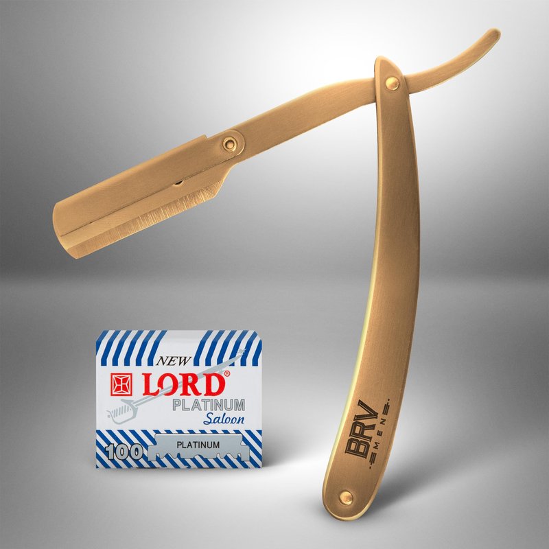 BRV MEN Straight Razor | Titanium Series | 100 Single Edge Blades | Straight Edge Razor | Shavette | Barber Razor | Mens Shaving Knife | Straight Razor Kit | For Men (Titanium Bronze)