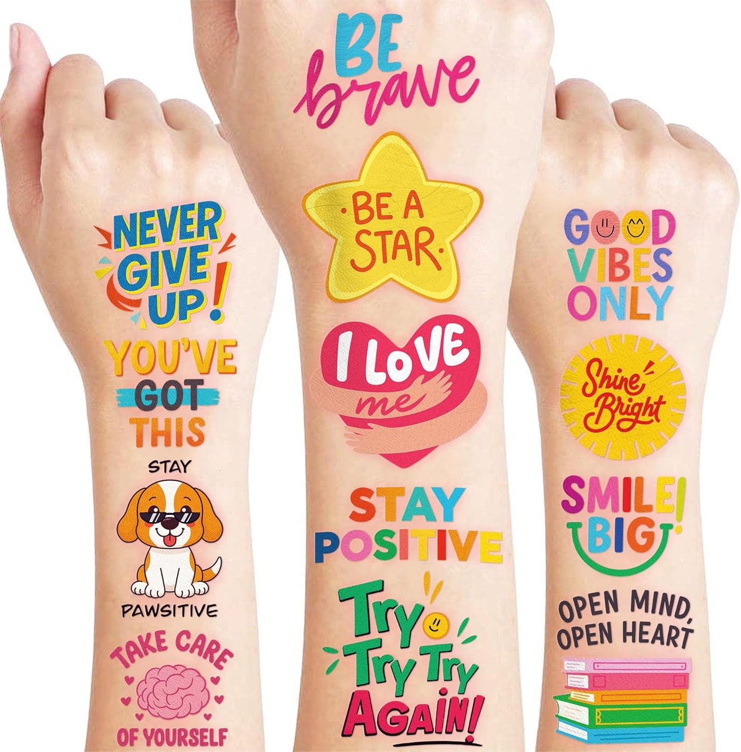 Motivational Temporary Tattoos for Kids - 96 PCS Cute Inspirational Party Favors | School Rewards & Gifts