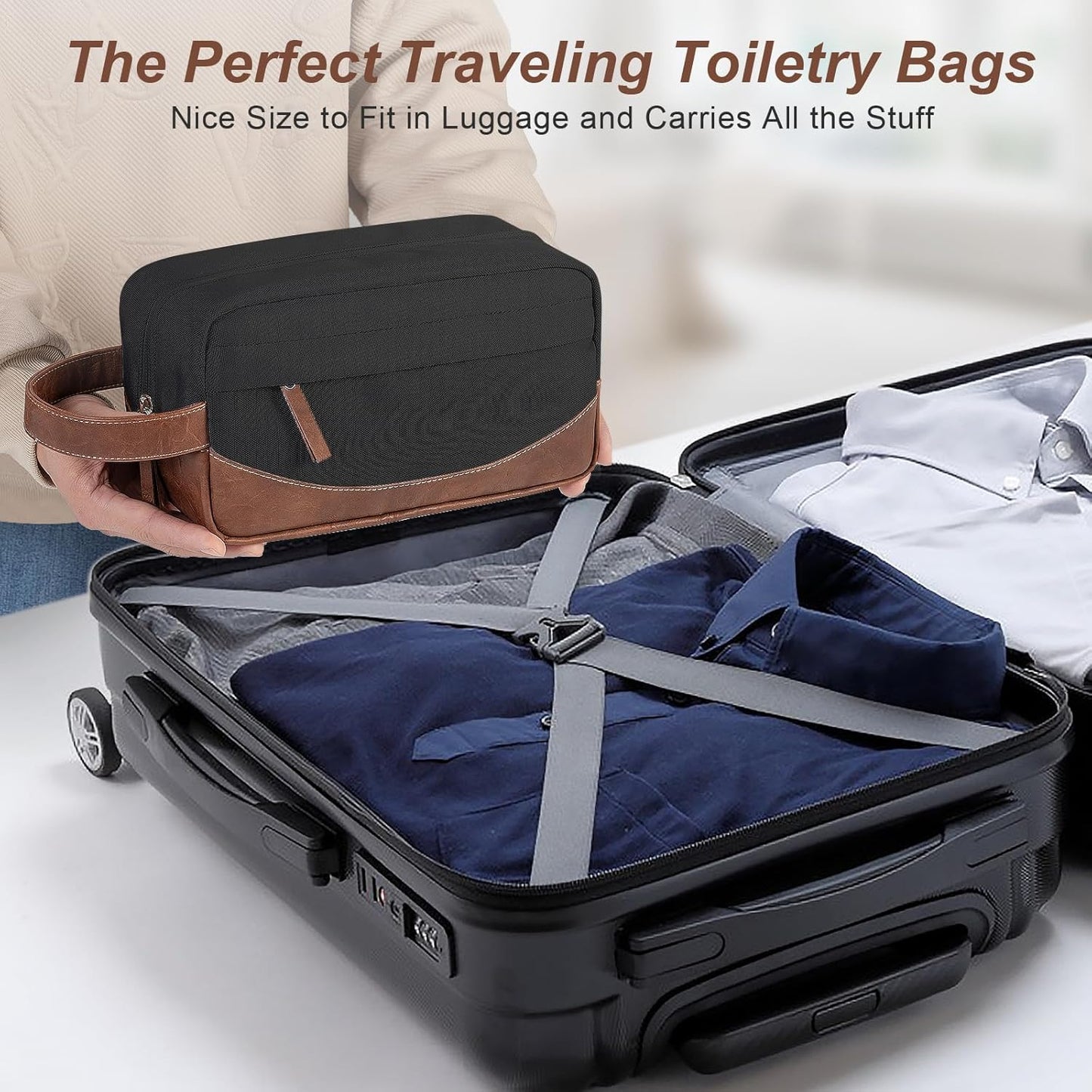 Travel Toiletry Bag - Water Resistant Hanging Organizer for Men | Large Capacity, Black Medium