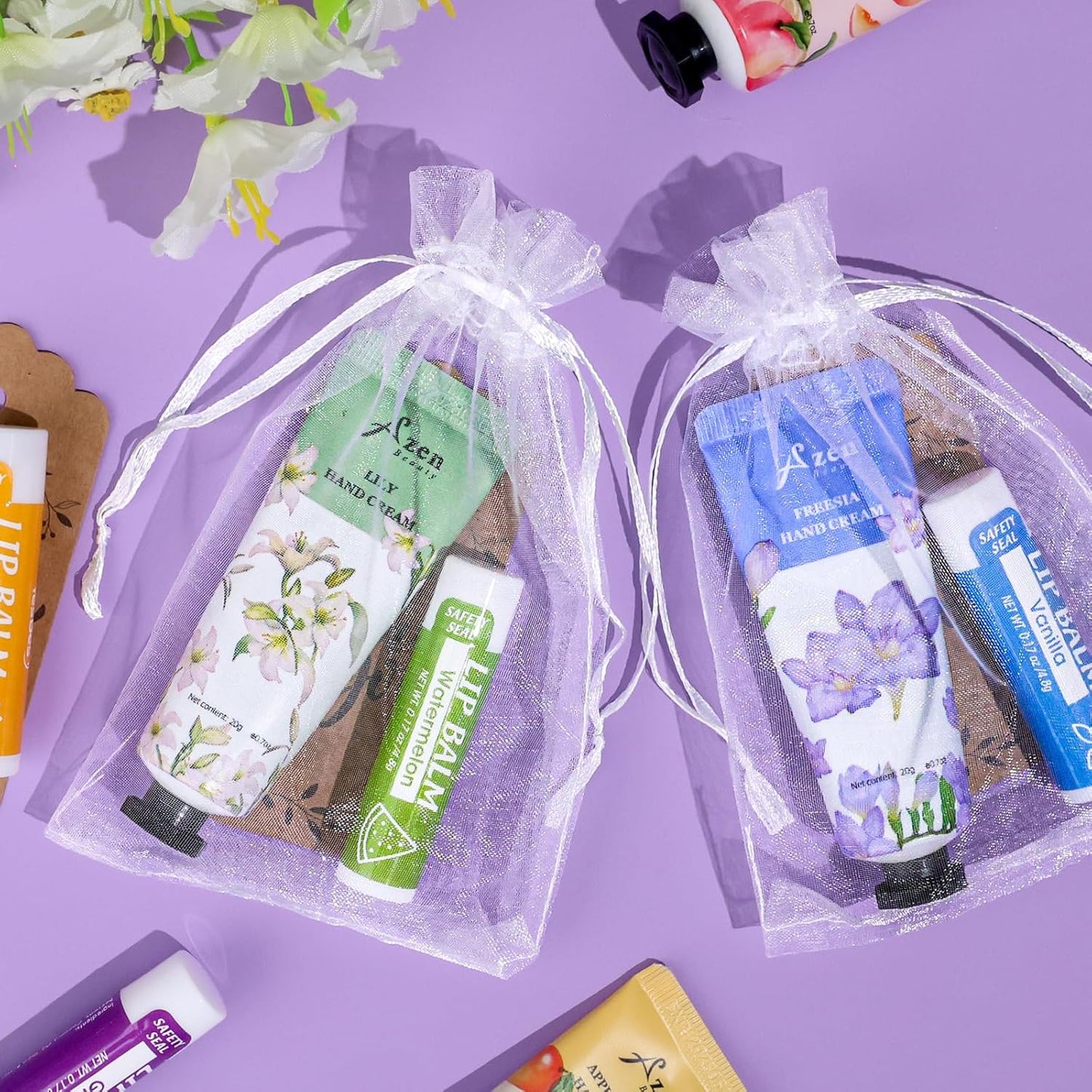Hand Cream and Lip Balm Gift Set - 16 Sets with Organza Bag | Perfect for Baby Showers, Weddings, and Mother's Day