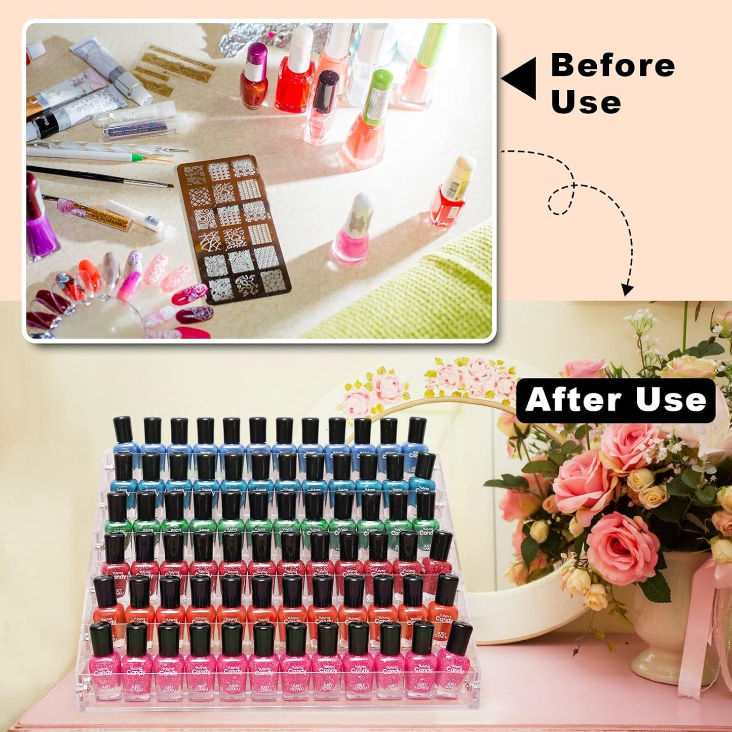 Acrylic Nail Polish Organizer Rack - 6 Tier Gel Polish Holder & Display Shelf | Holds Up to 72 Bottles